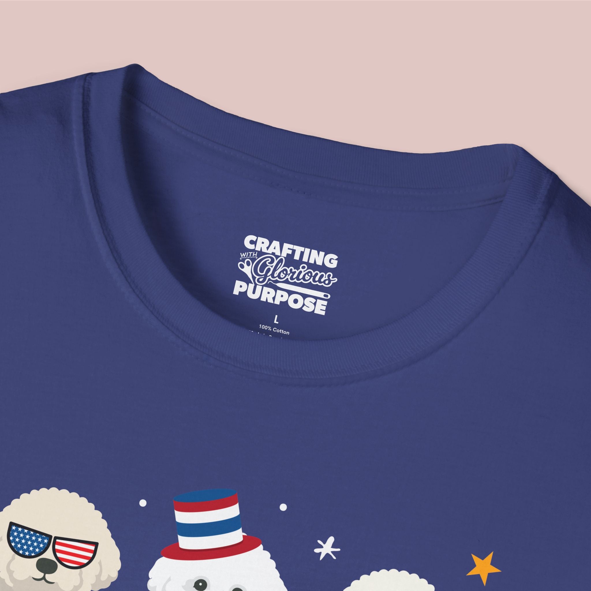 Bichon Frise Patriotic Dog Trio T-Shirt — 'Red, White & Woof' Cute America Graphic Tee