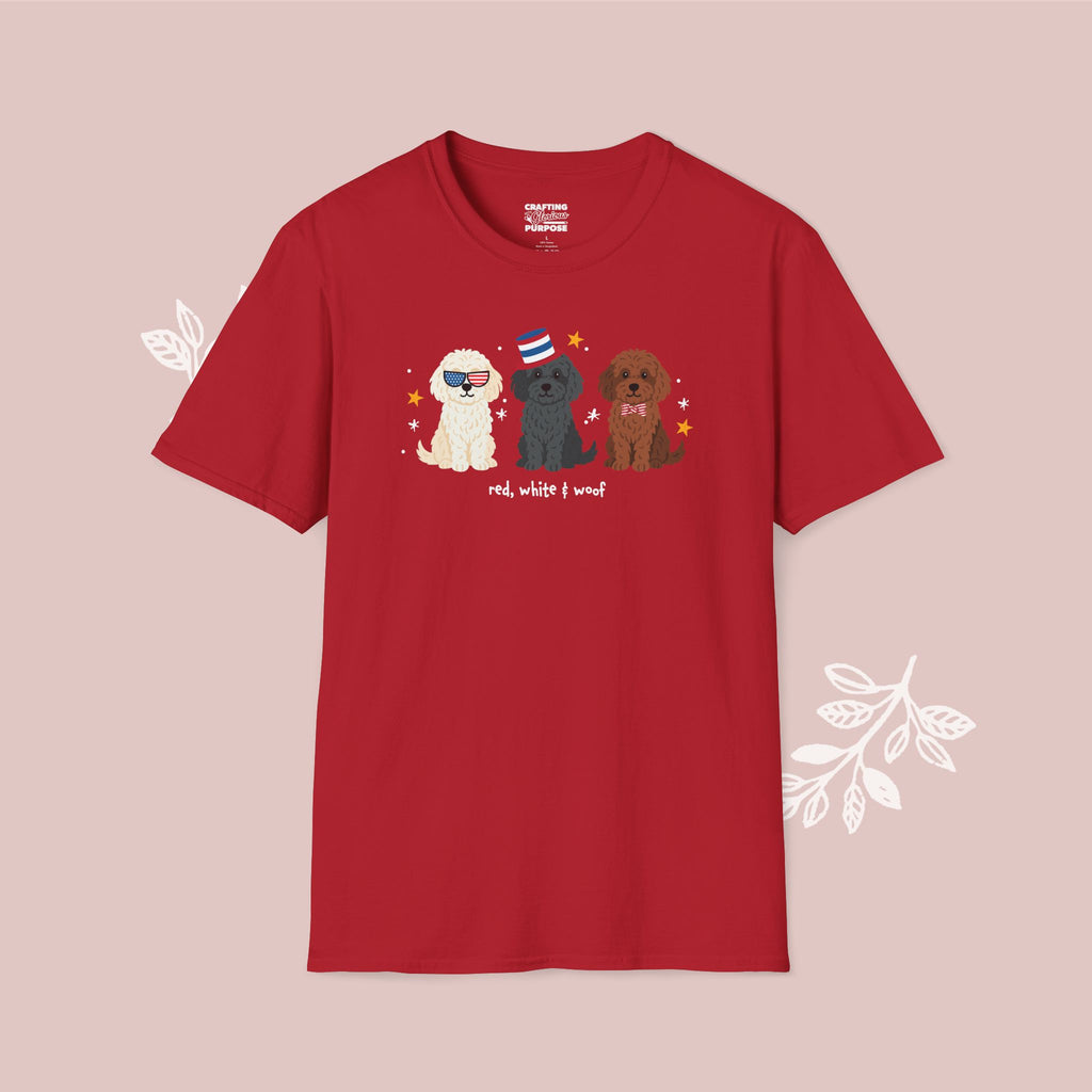 Cockapoo Patriotic Dog Trio T-Shirt — 'Red, White & Woof' Cute America Graphic Tee