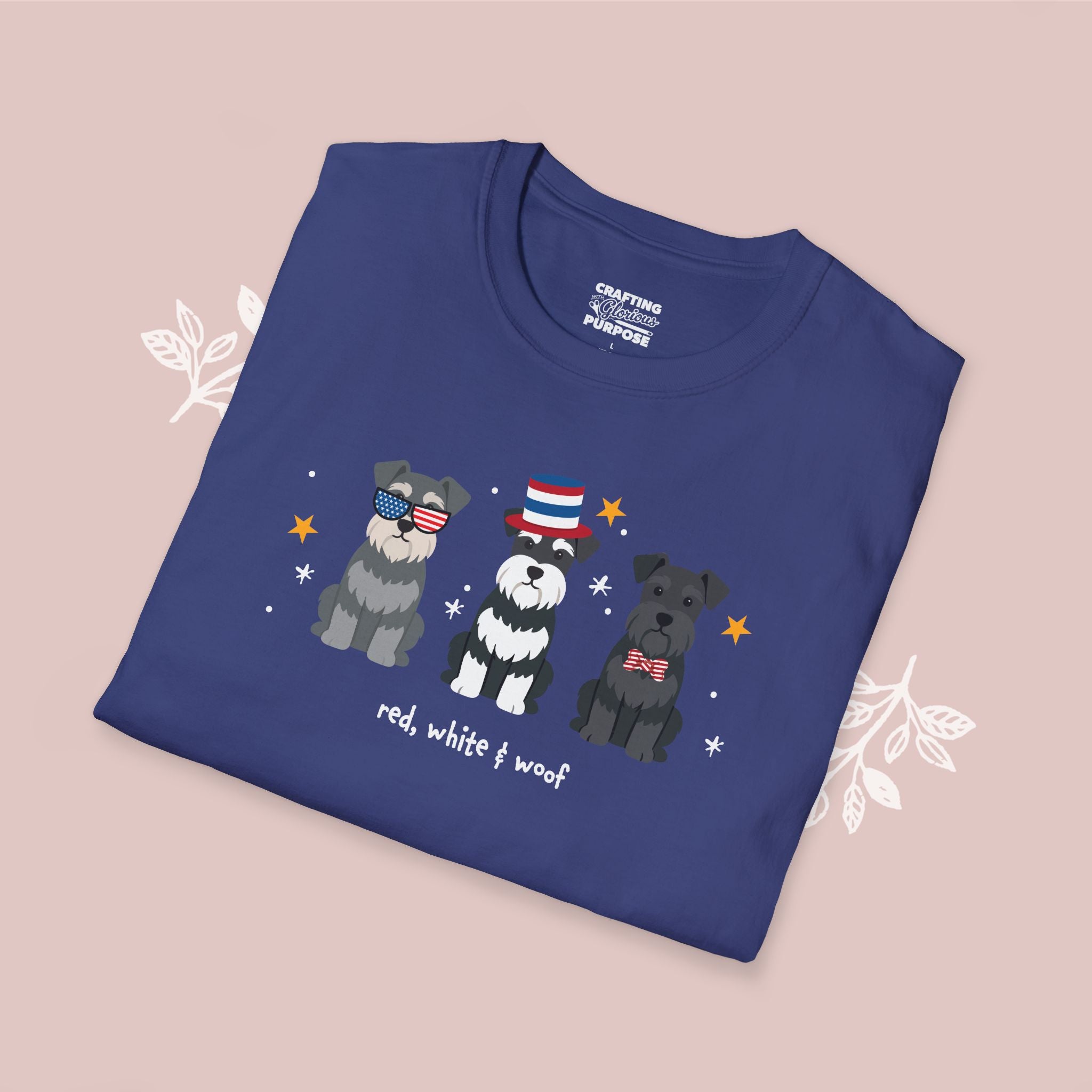 Schnauzer Patriotic Dog Trio T-Shirt — 'Red, White & Woof' Cute America Graphic Tee