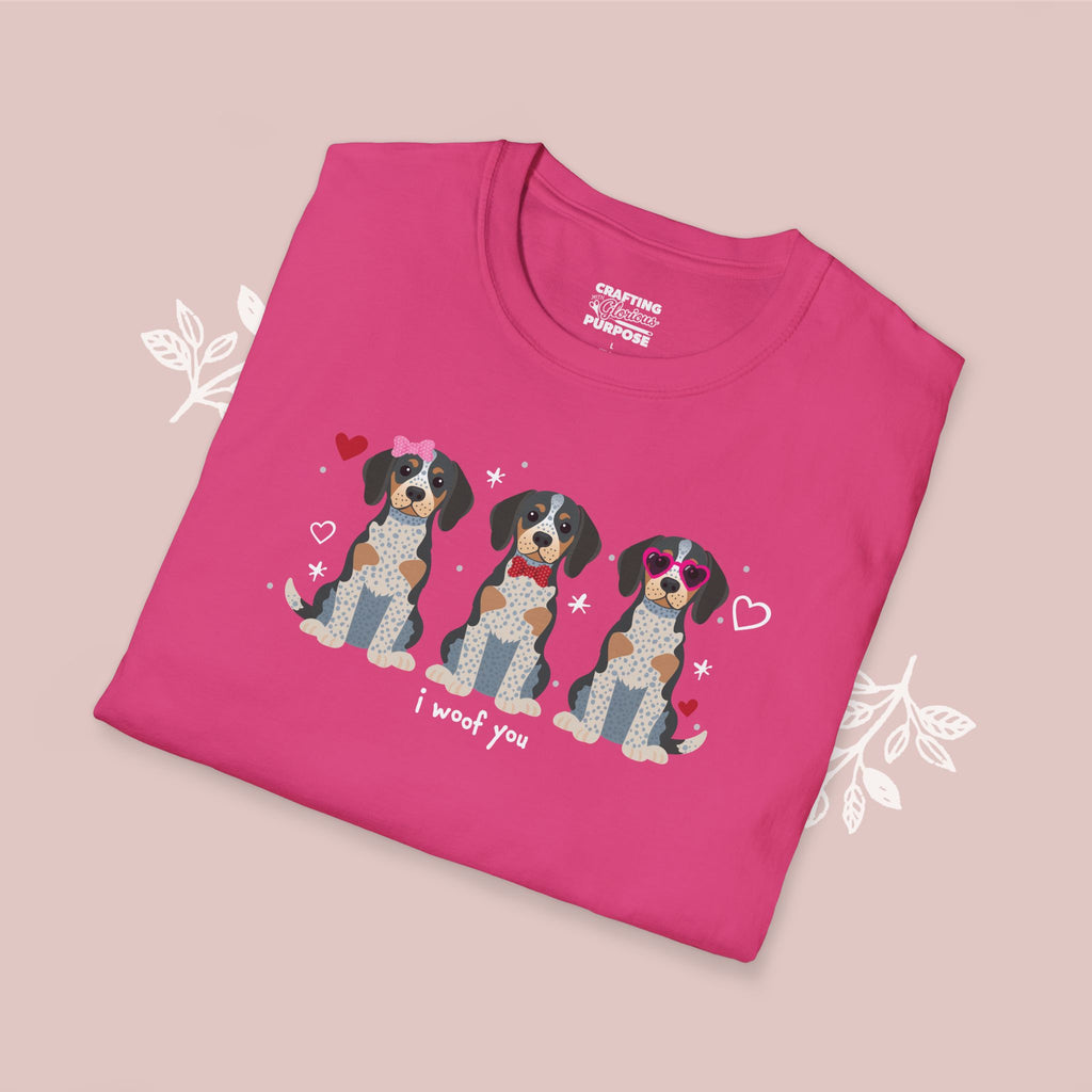 I Woof You Cute Bluetick Coonhound Trio Dog Tee — Valentine's T-Shirt