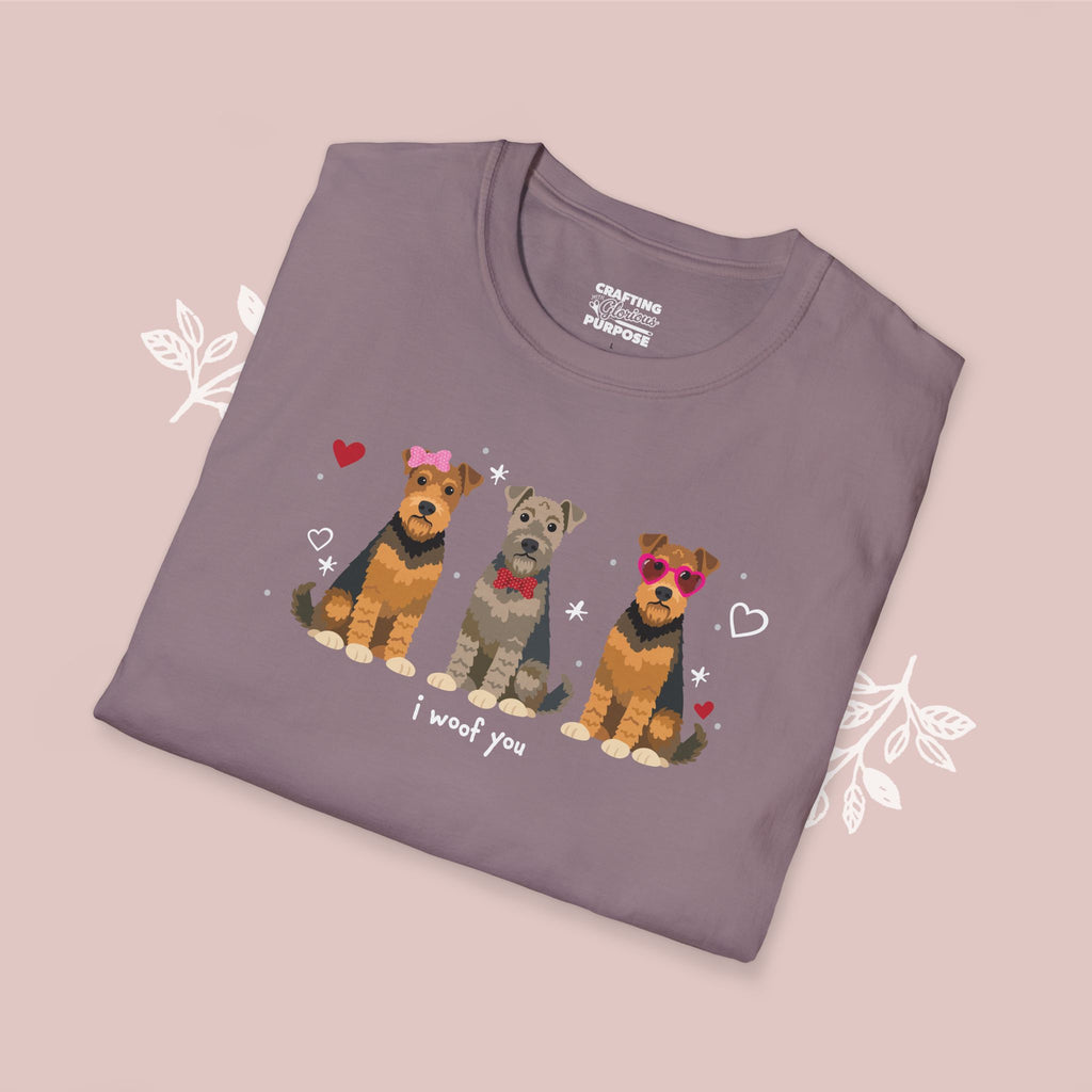 I Woof You Cute Airedale Terrier Trio Dog Tee — Valentine's T-Shirt