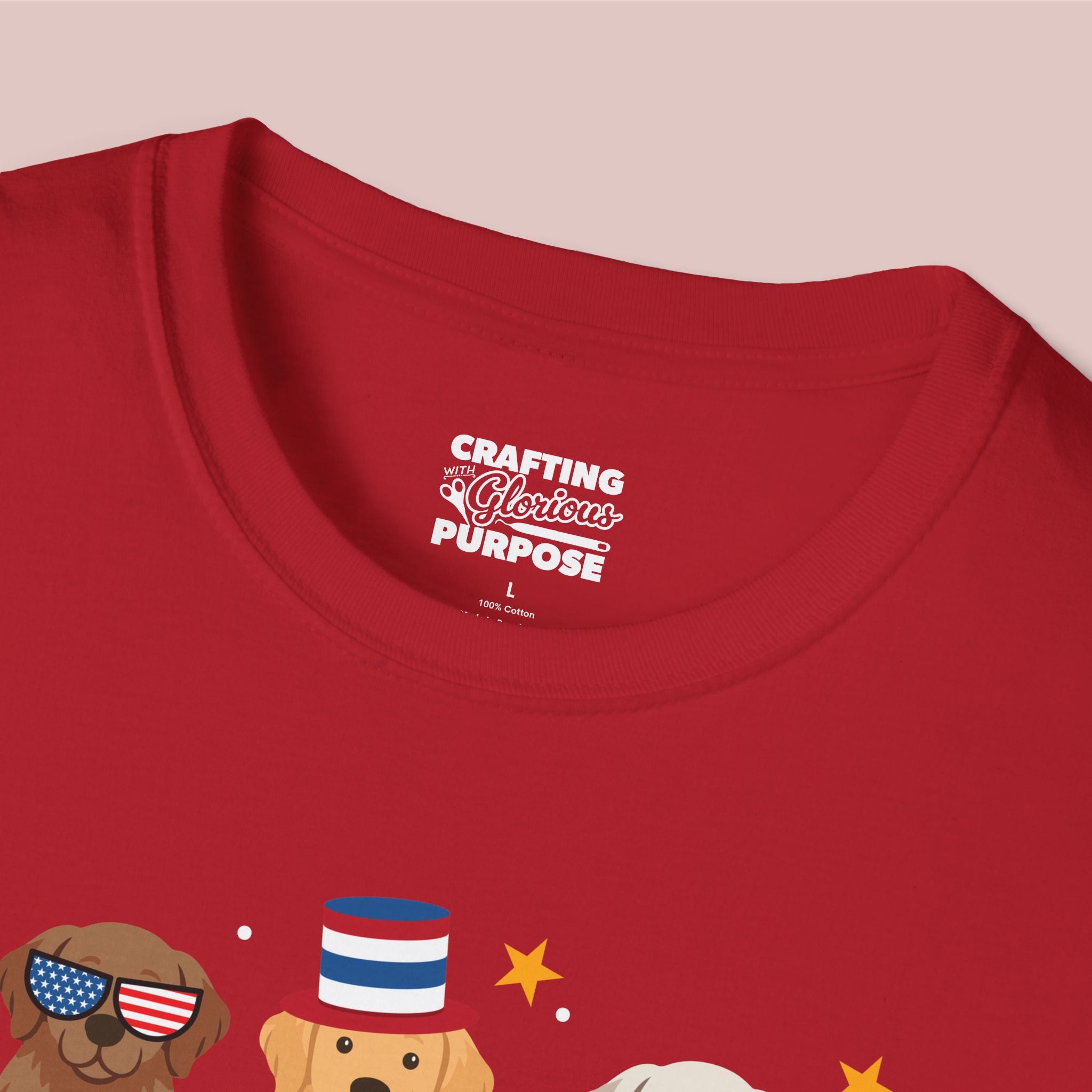 Golden Retriever Patriotic Dog Trio T-Shirt — 'Red, White & Woof' Cute America Graphic Tee