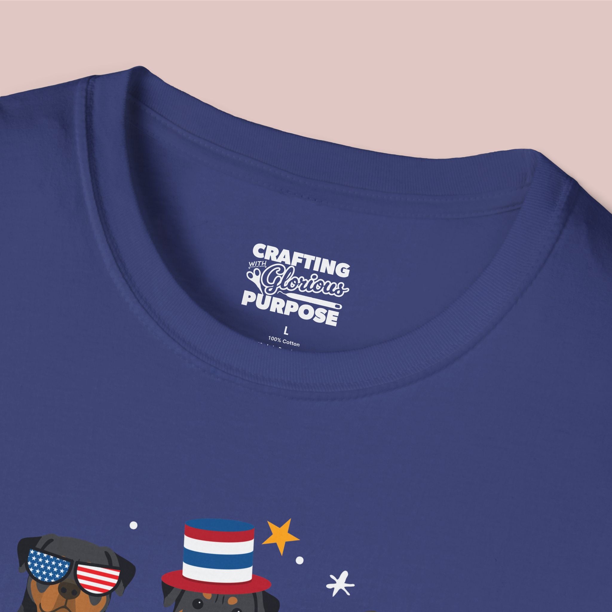 Rottweiler Patriotic Dog Trio T-Shirt — 'Red, White & Woof' Cute America Graphic Tee