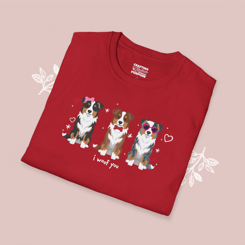 I Woof You Cute Mini Aussie Trio Dog Tee — Valentine's T-Shirt
