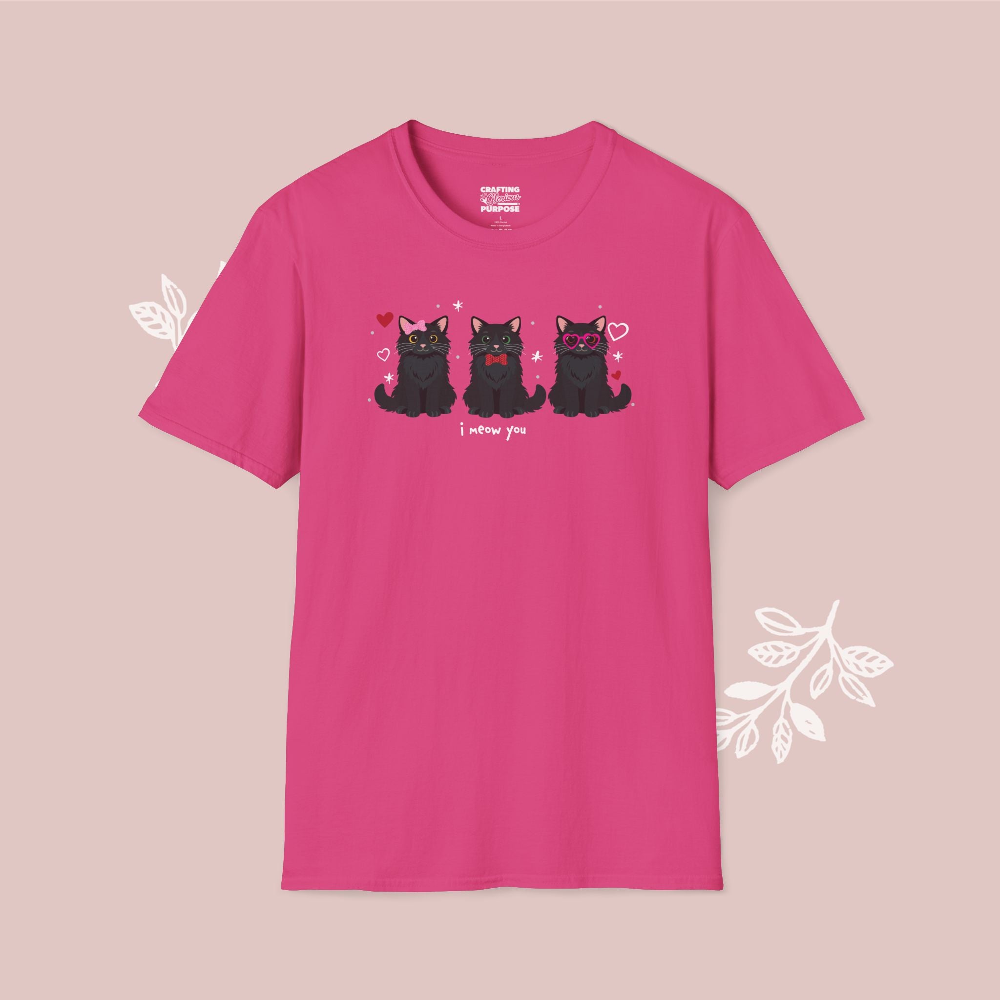 I Meow You Cute Black Long Haired Trio Cat Tee — Valentine's T-Shirt