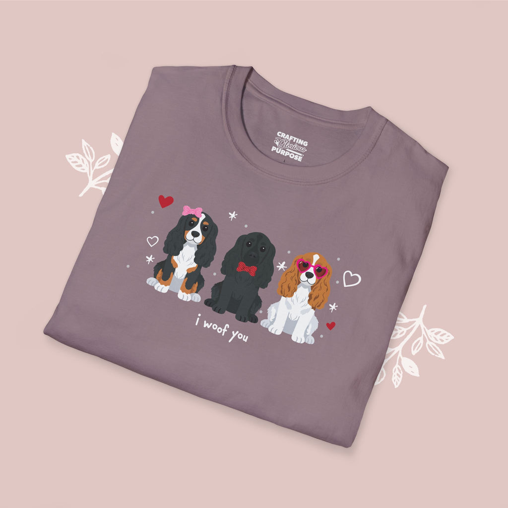 I Woof You Cute Cocker Spaniel Trio Dog Tee — Valentine's T-Shirt