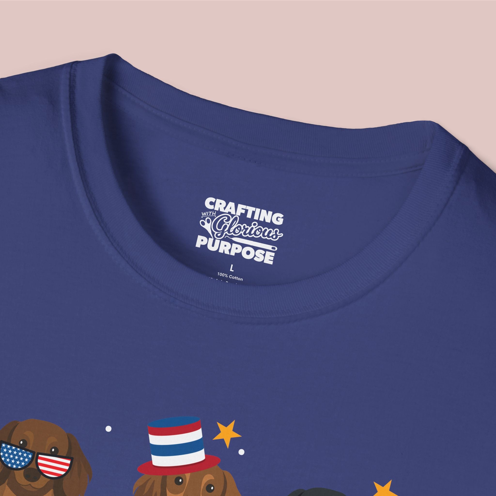 Dachshund Long Haired Patriotic Dog Trio T-Shirt — 'Red, White & Woof' Cute America Graphic Tee