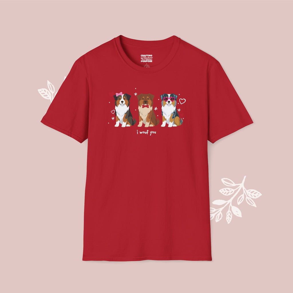 I Woof You Cute Australian Shepherd Trio Dog Tee — Valentine's T-Shirt