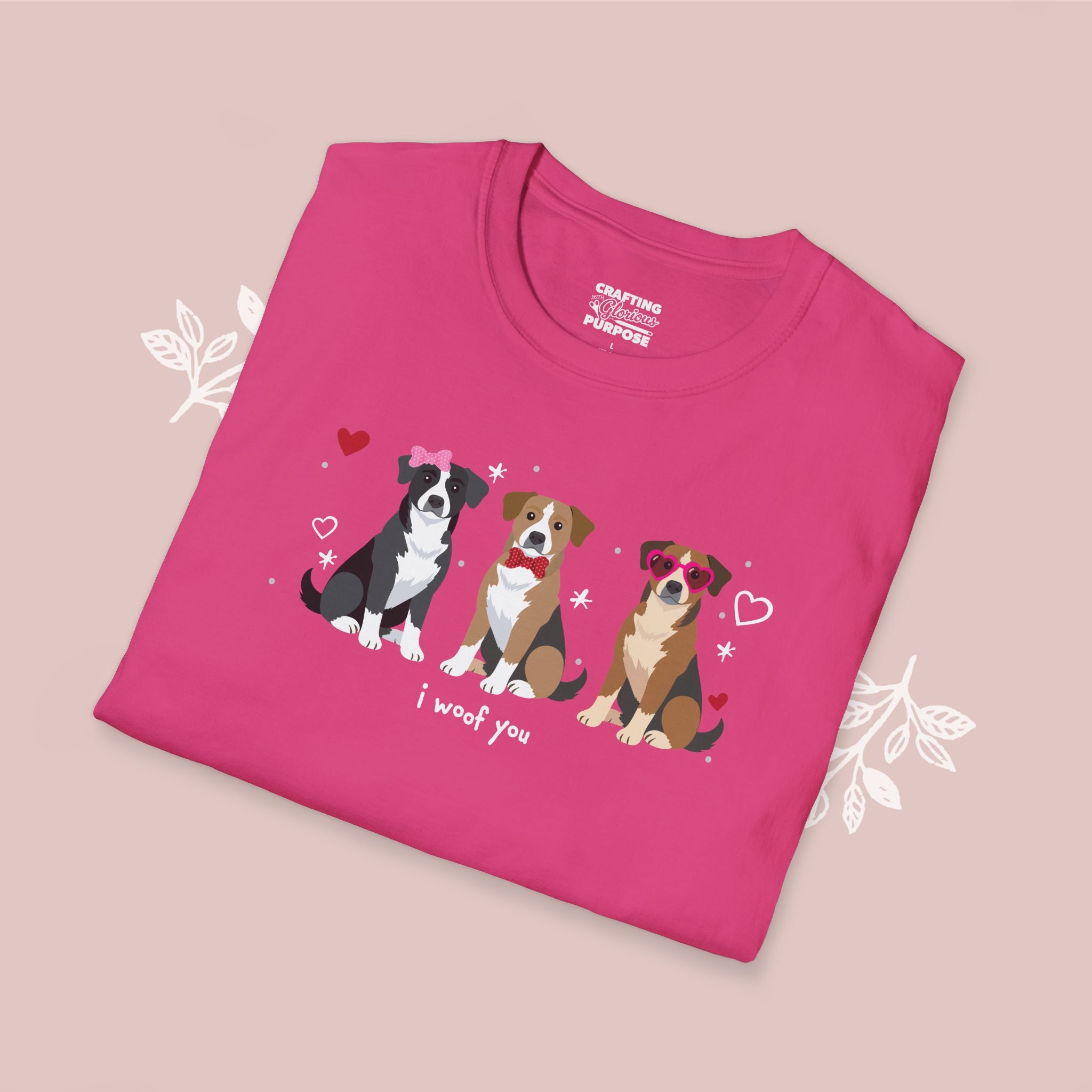 I Woof You Cute Mountain Cur Trio Dog Tee — Valentine's T-Shirt