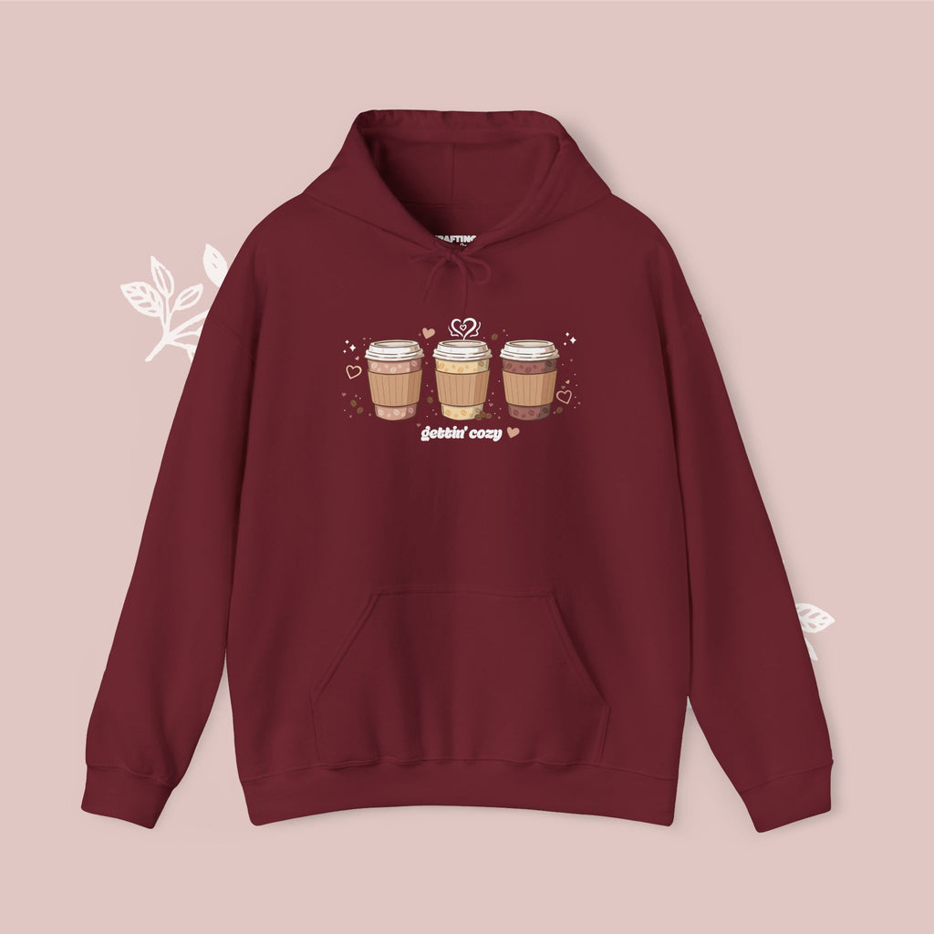 Gettin' Cozy – Coffee Cups Hoodie — Cute Pastel Latte Graphic Sweatshirt