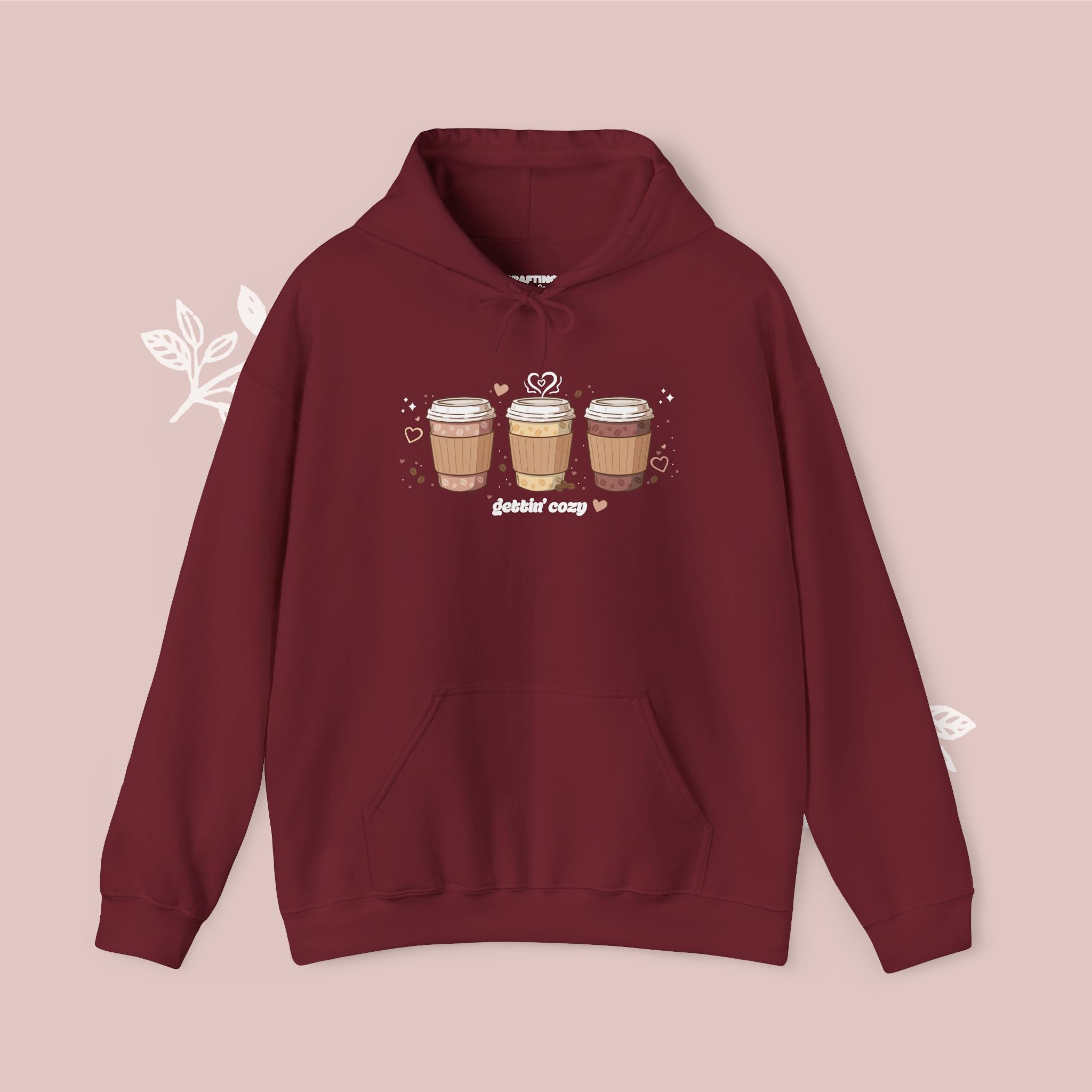 Gettin' Cozy – Coffee Cups Hoodie — Cute Pastel Latte Graphic Sweatshirt