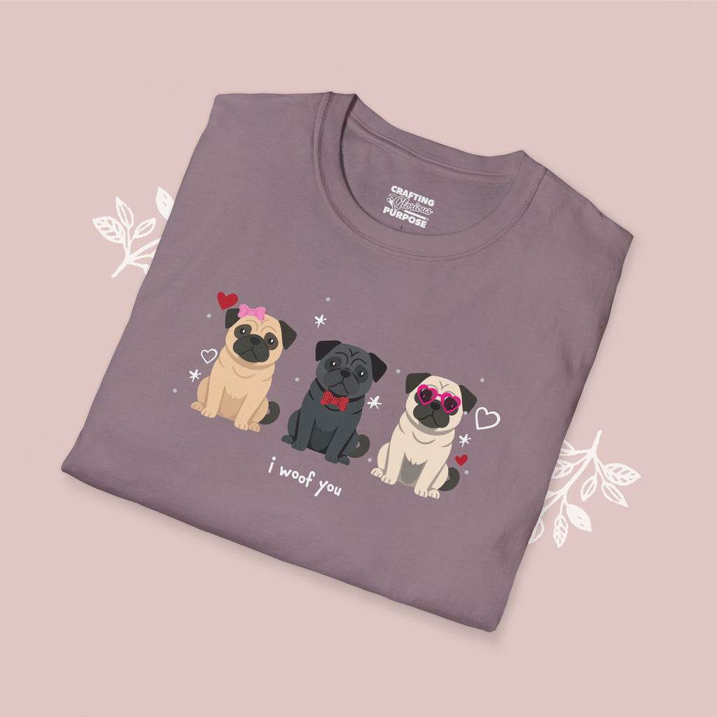 I Woof You Cute Pug Trio Dog Tee — Valentine's T-Shirt