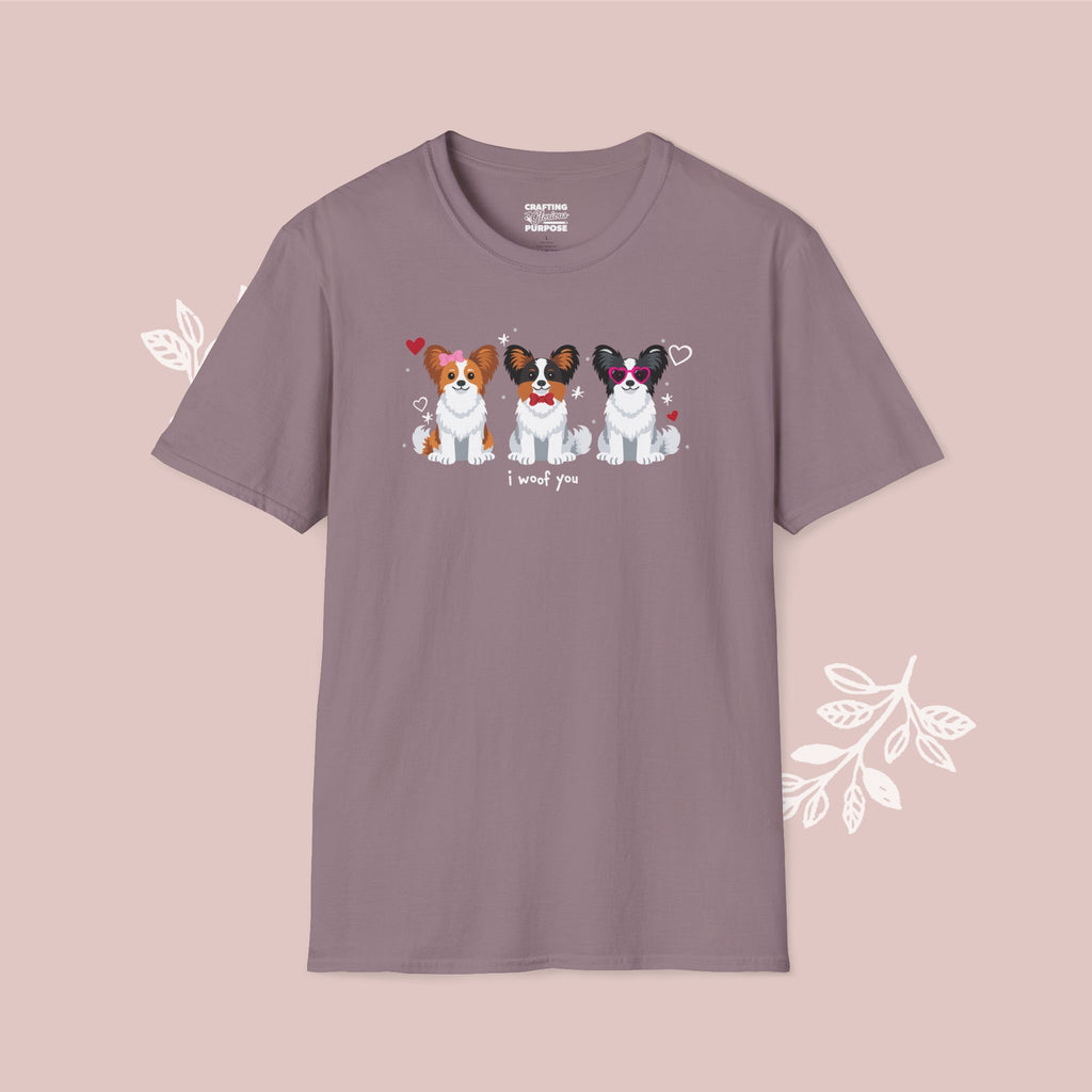 I Woof You Cute Papillon Trio Dog Tee — Valentine's T-Shirt