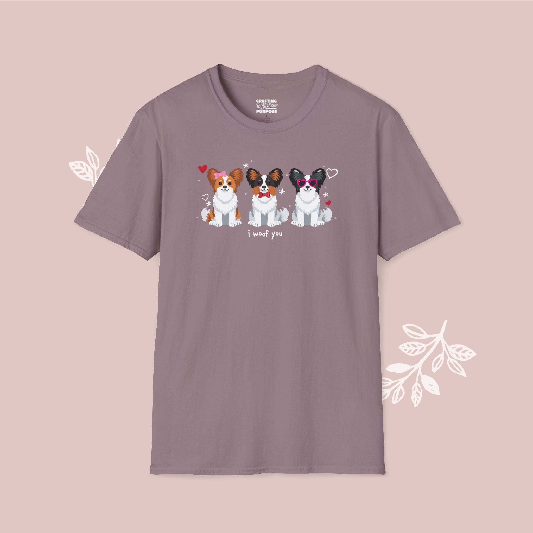 I Woof You Cute Papillon Trio Dog Tee — Valentine's T-Shirt