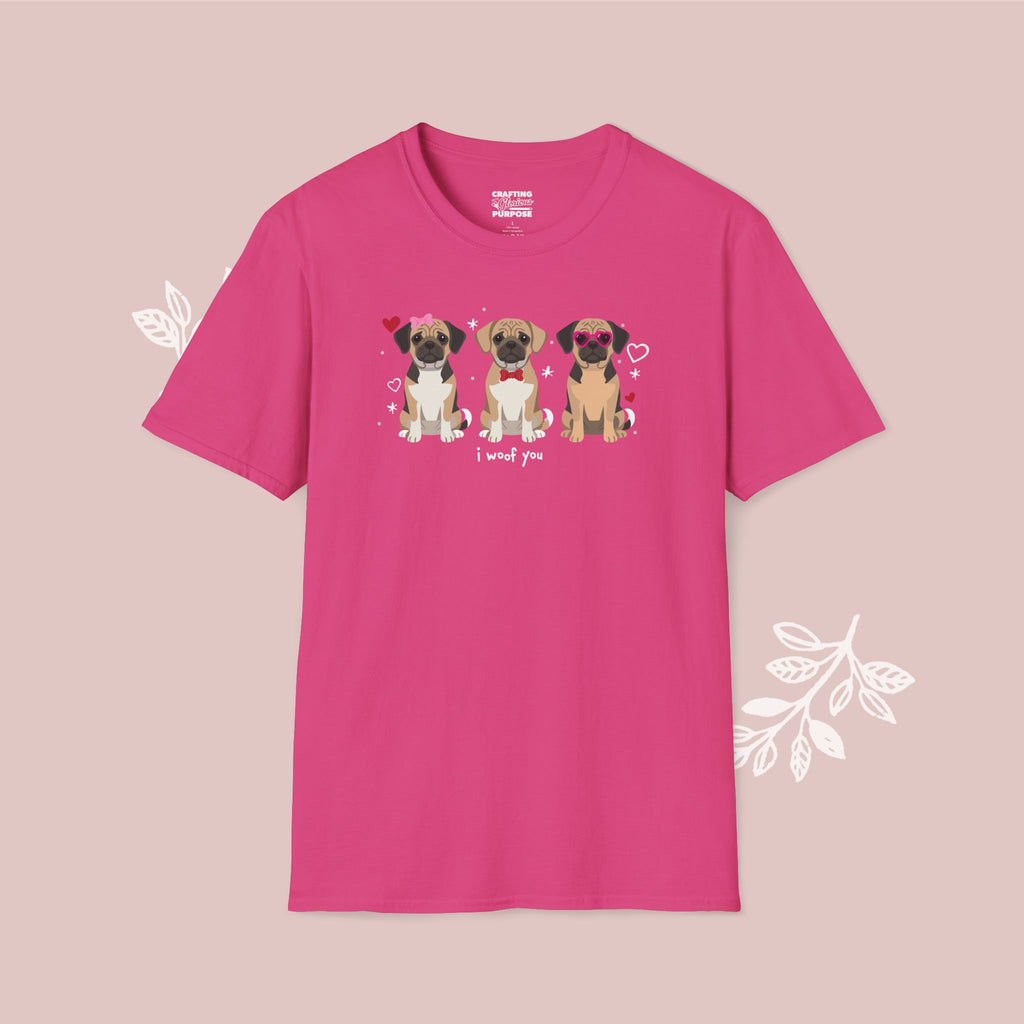 I Woof You Cute Puggle Trio Dog Tee — Valentine's T-Shirt