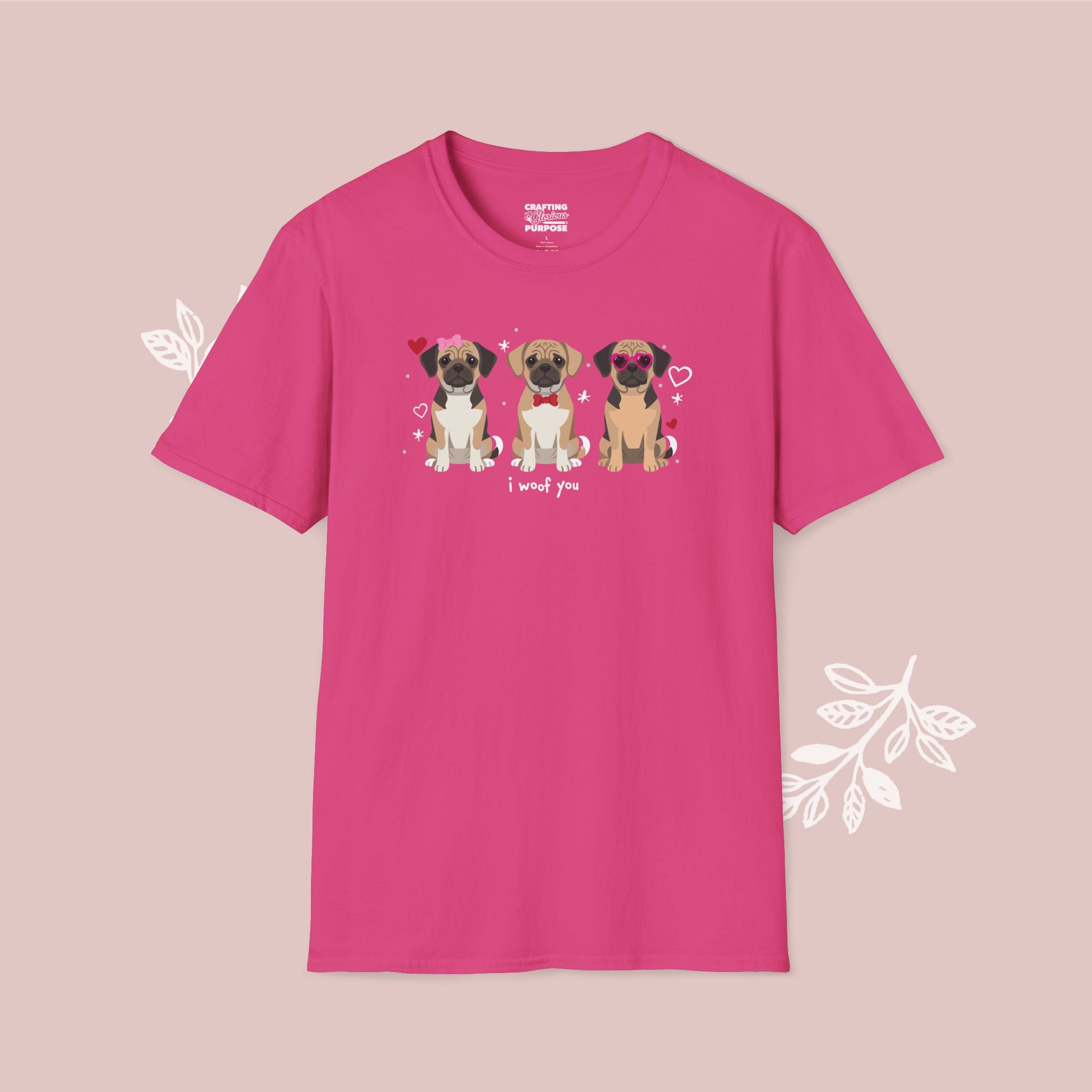 I Woof You Cute Puggle Trio Dog Tee — Valentine's T-Shirt