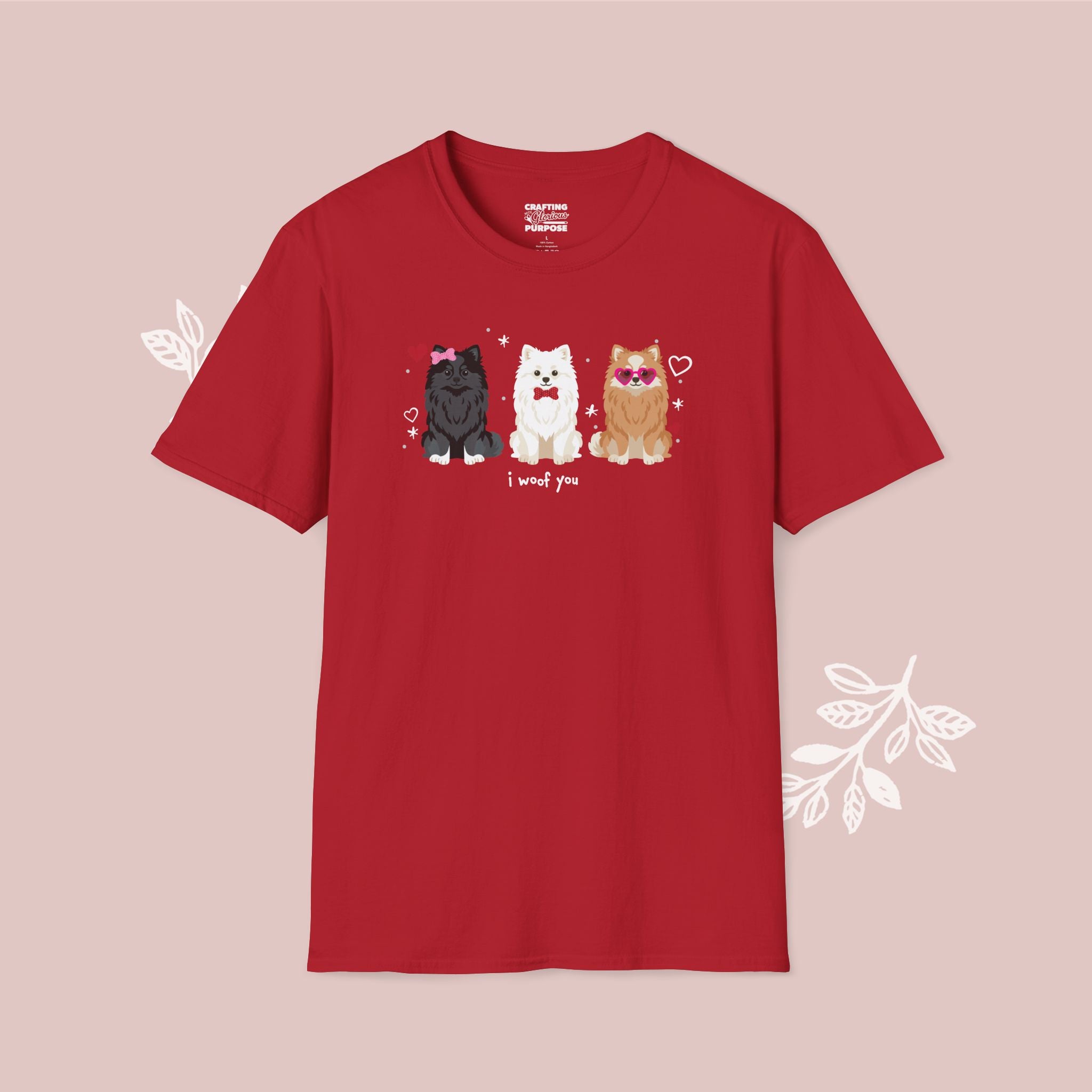 I Woof You Cute Pomeranian Trio Dog Tee — Valentine's T-Shirt
