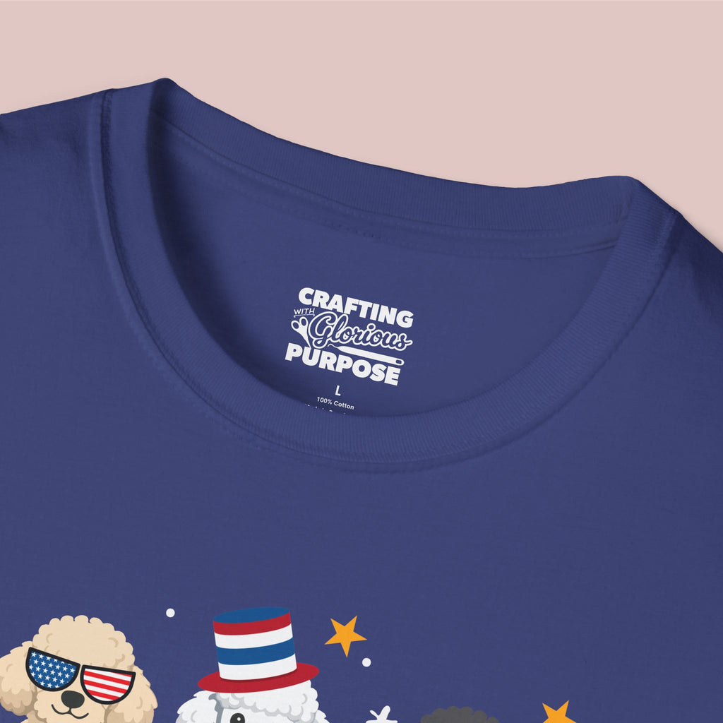 Poodle Patriotic Dog Trio T-Shirt — 'Red, White & Woof' Cute America Graphic Tee