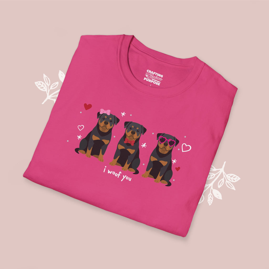 I Woof You Cute Rottweiler Trio Dog Tee — Valentine's T-Shirt