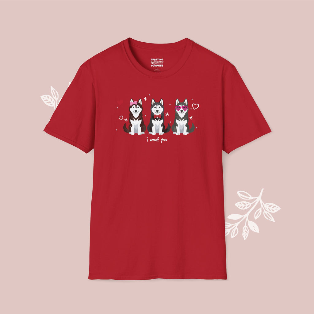 I Woof You Cute Husky Trio Dog Tee — Valentine's T-Shirt