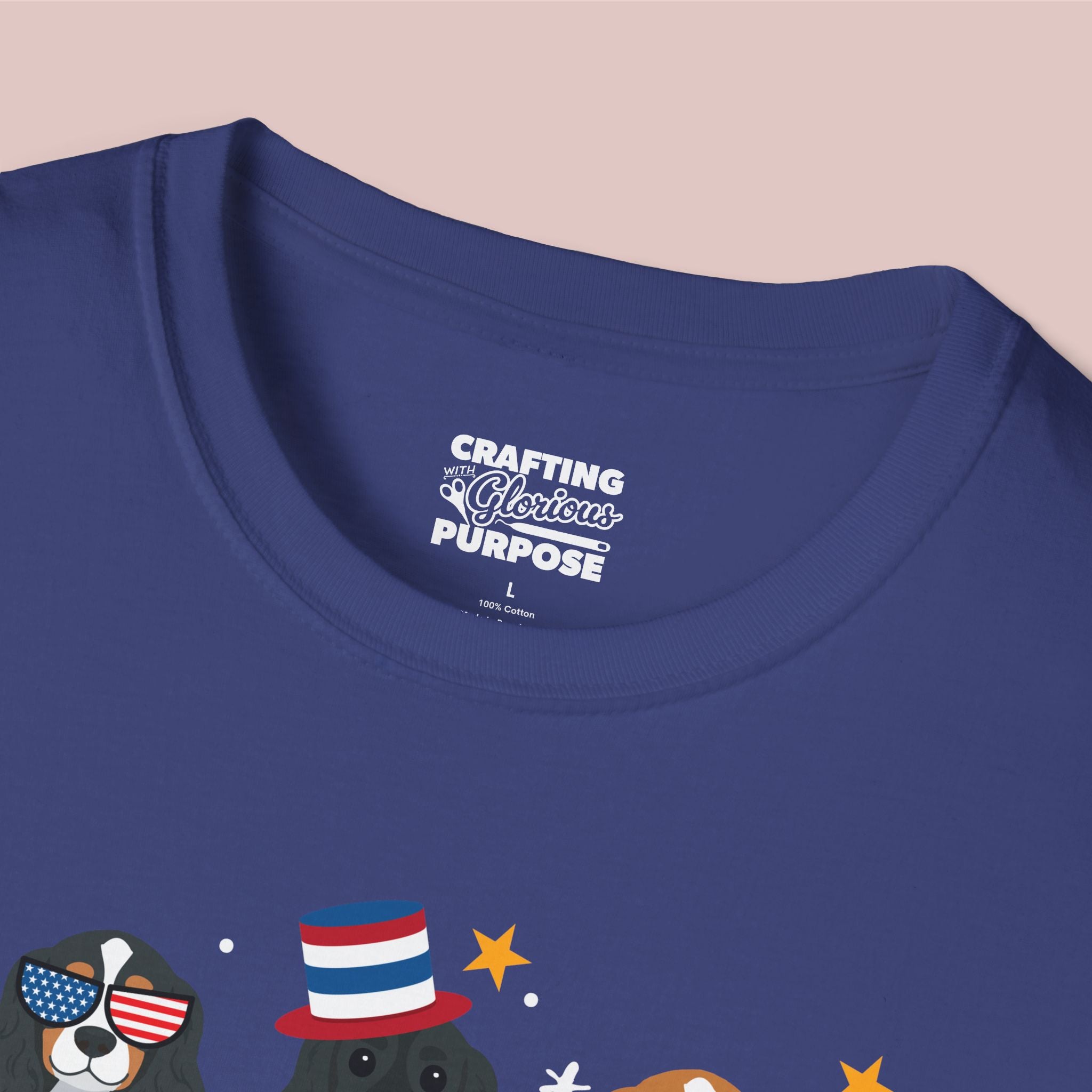 Cocker Spaniel Patriotic Dog Trio T-Shirt — 'Red, White & Woof' Cute America Graphic Tee
