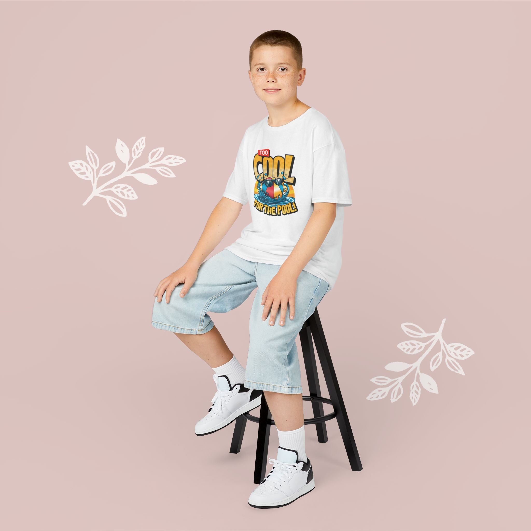 Kids Tee — "Too Cool for the Pool" Retro Pool Float Graphic
