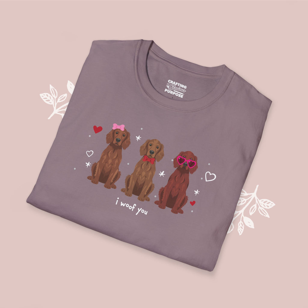 I Woof You Cute Irish Setter Trio Dog Tee — Valentine's T-Shirt