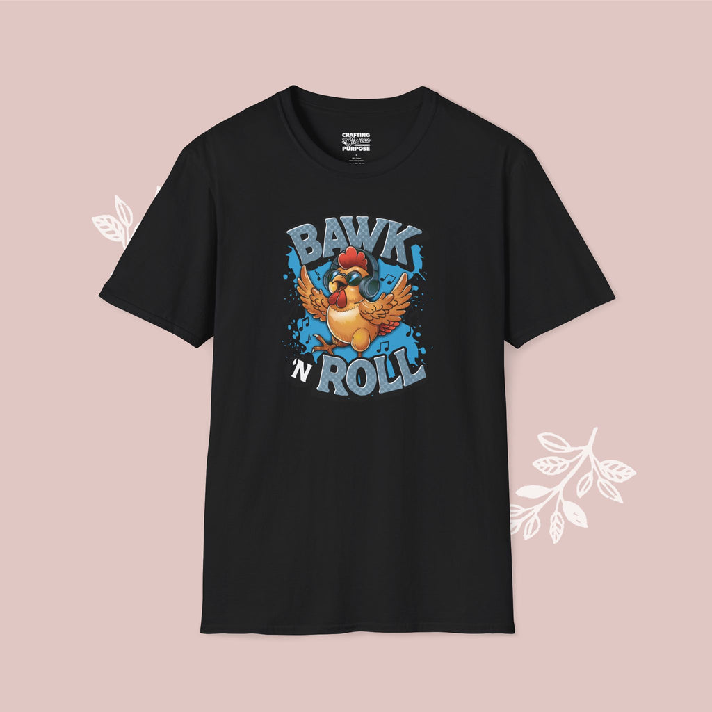 Chicken 'Bawk n' Roll' T-Shirt — Funny Rock 'n' Roll Tee