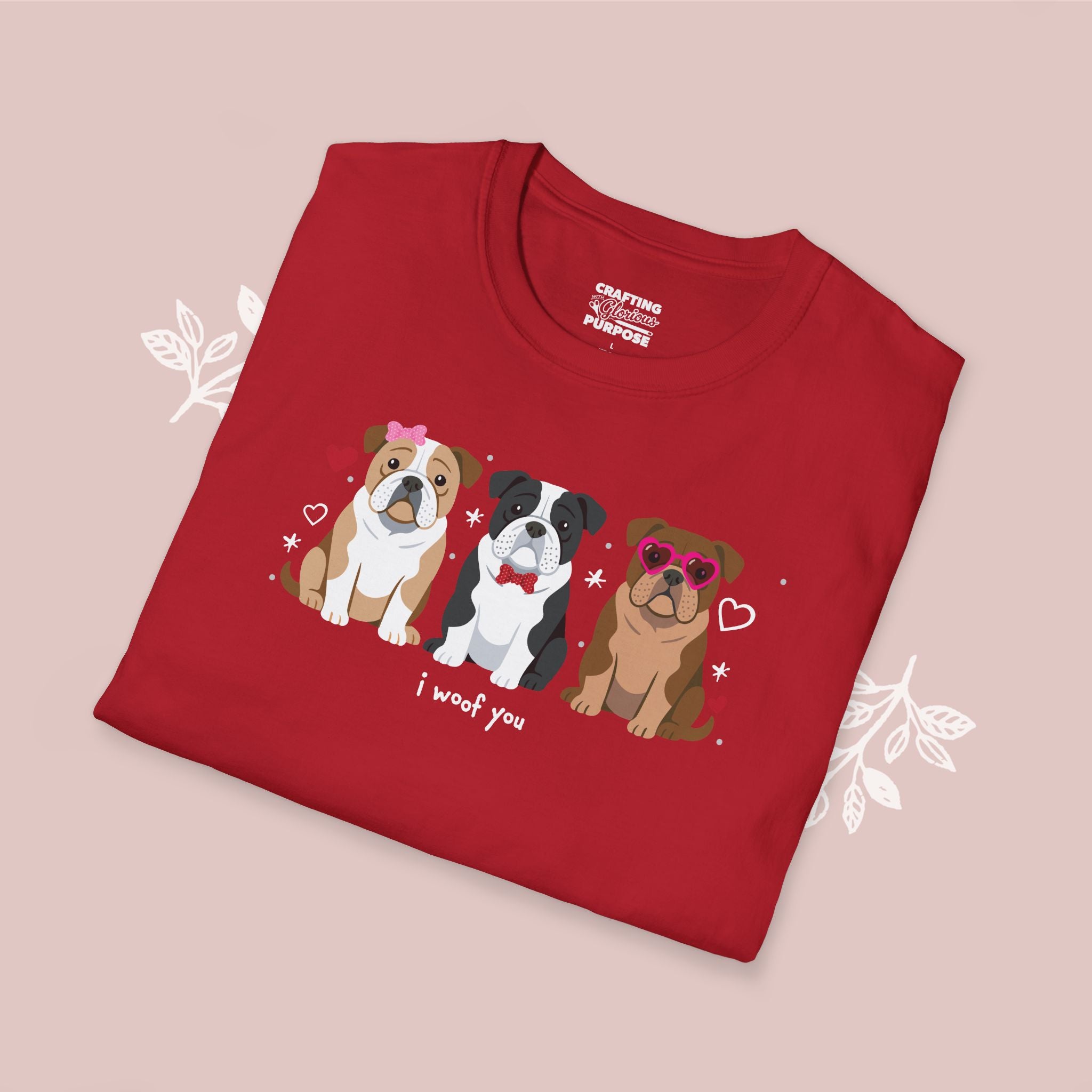 I Woof You Cute English Bulldog Trio Dog Tee — Valentine's T-Shirt