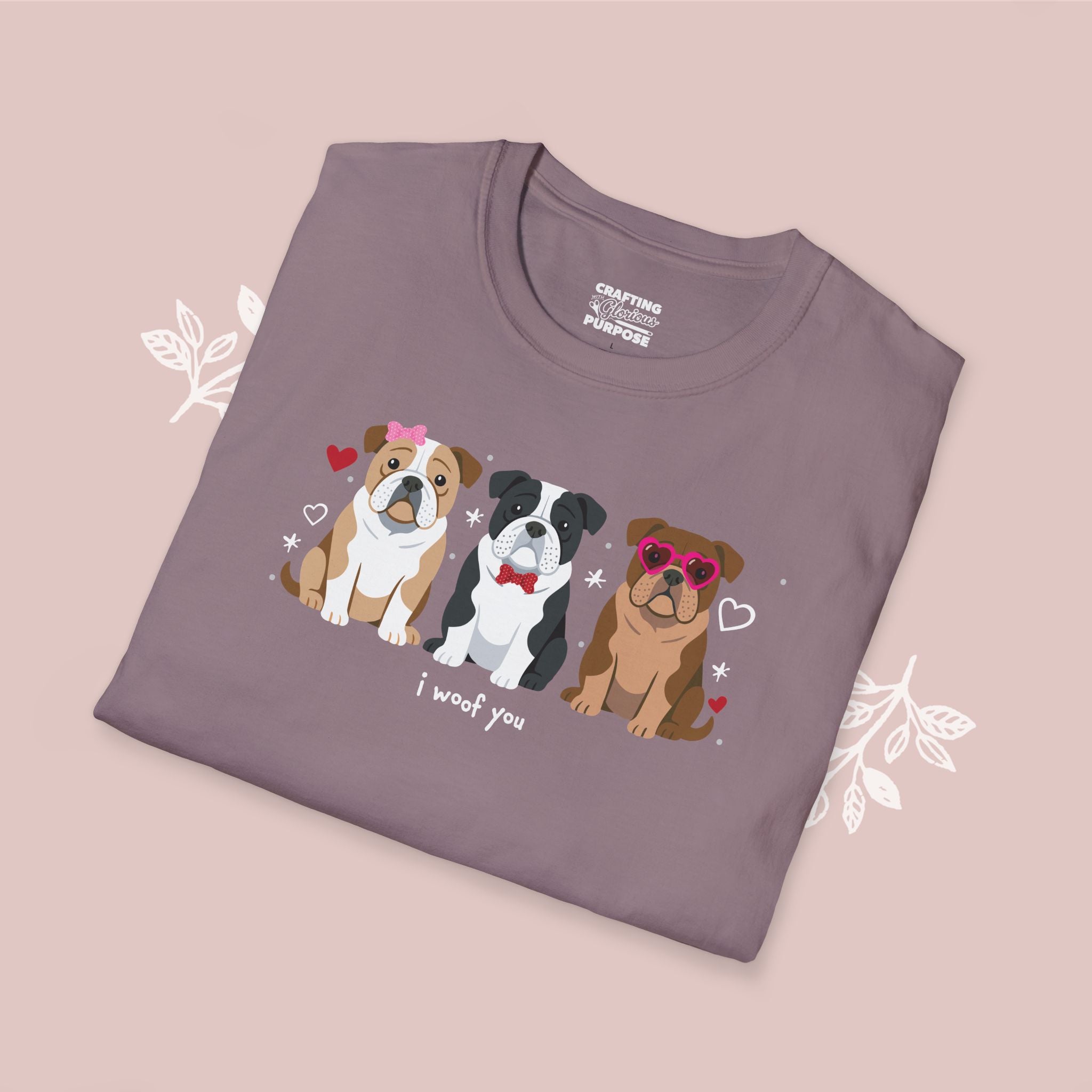 I Woof You Cute English Bulldog Trio Dog Tee — Valentine's T-Shirt