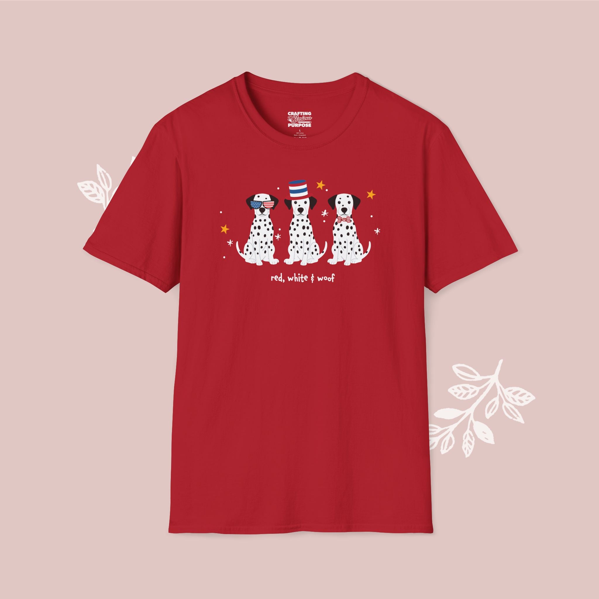 Dalmatian Patriotic Dog Trio T-Shirt — 'Red, White & Woof' Cute America Graphic Tee