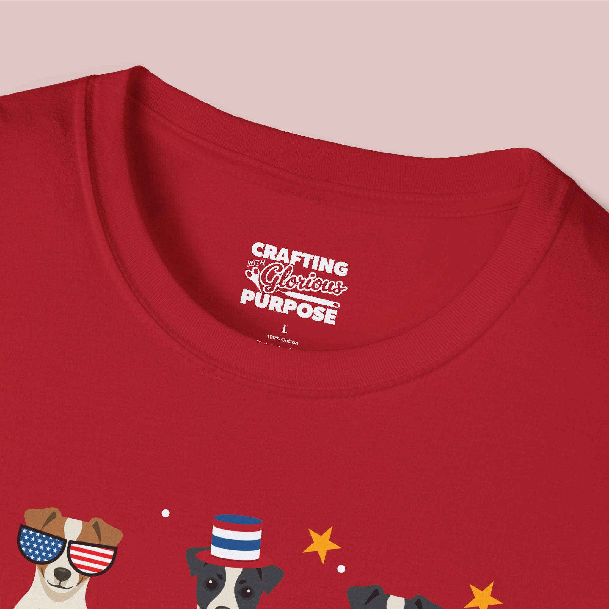 Jack Russell Terrier Patriotic Dog Trio T-Shirt — 'Red, White & Woof' Cute America Graphic Tee