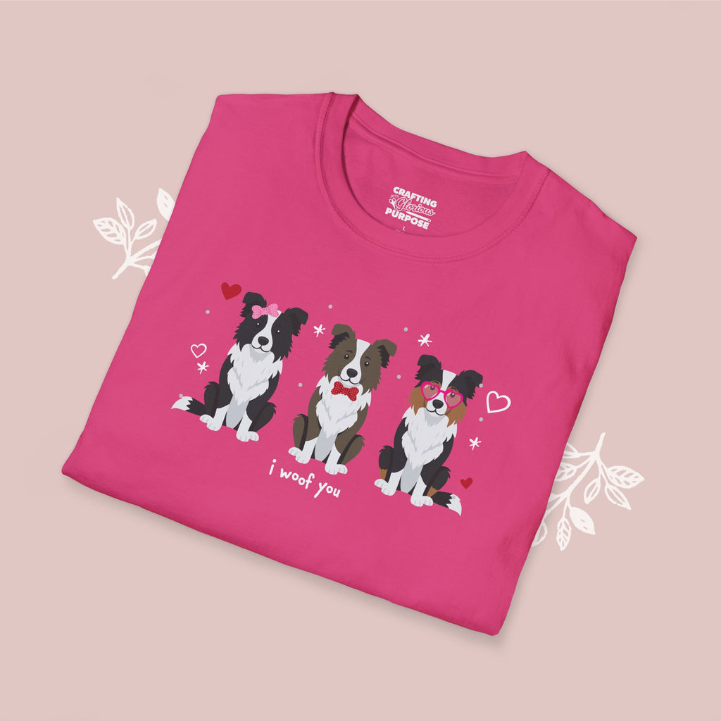 I Woof You Cute Border Collie Trio Dog Tee — Valentine's T-Shirt