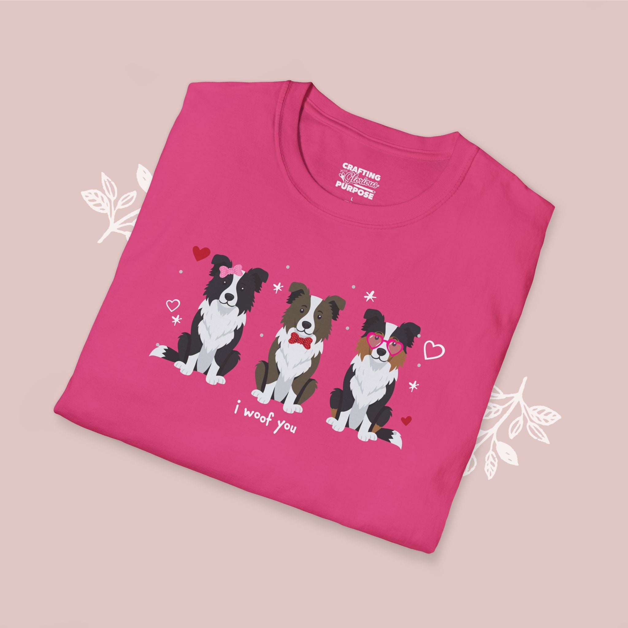 I Woof You Cute Border Collie Trio Dog Tee — Valentine's T-Shirt