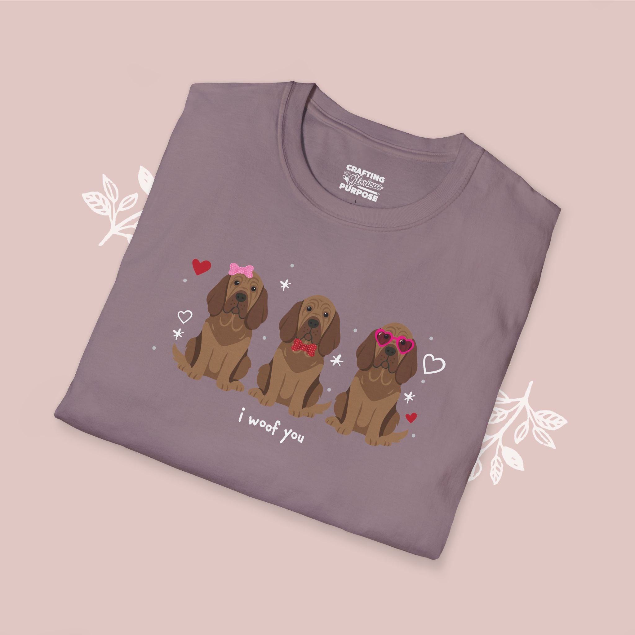 I Woof You Cute Bloodhound Trio Dog Tee — Valentine's T-Shirt
