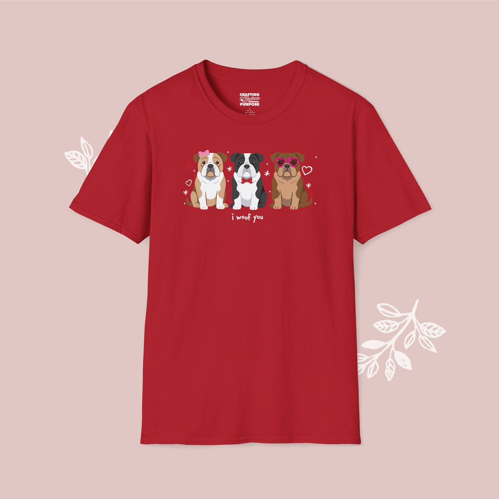 I Woof You Cute English Bulldog Trio Dog Tee — Valentine's T-Shirt