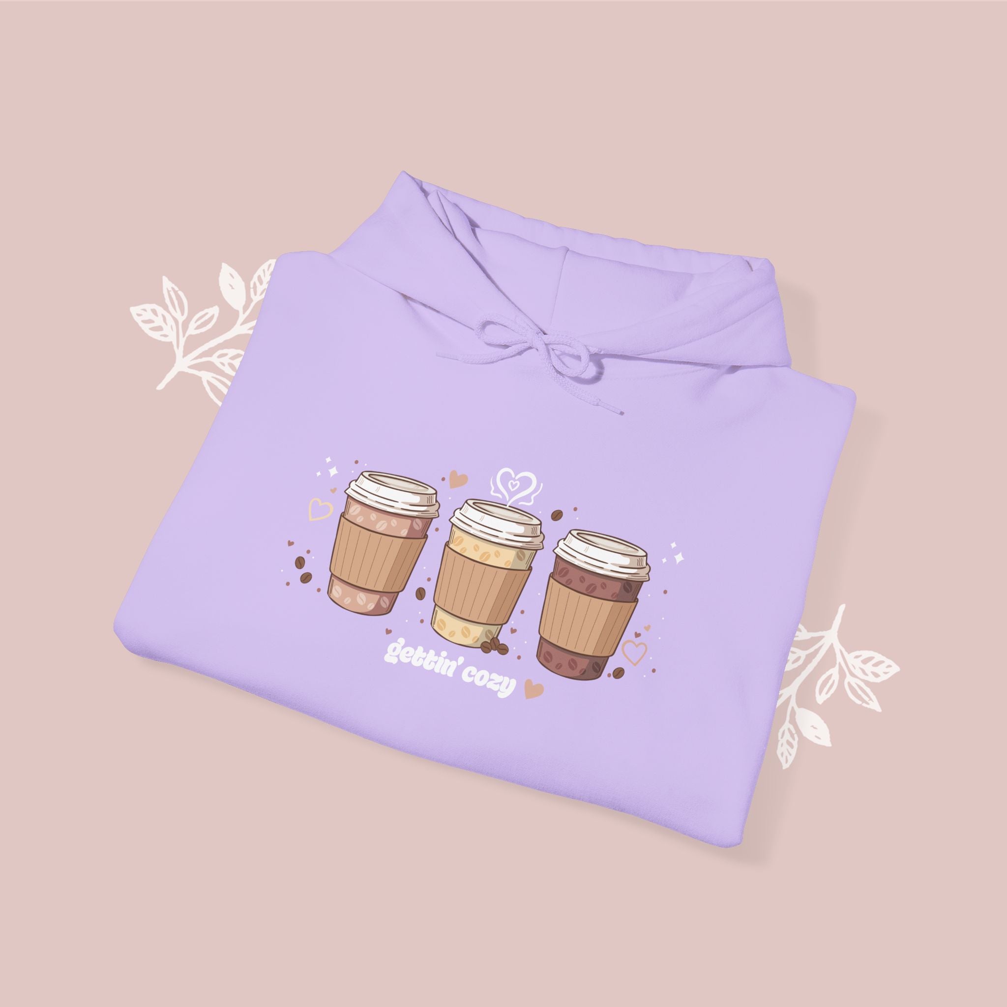 Gettin' Cozy – Coffee Cups Hoodie — Cute Pastel Latte Graphic Sweatshirt
