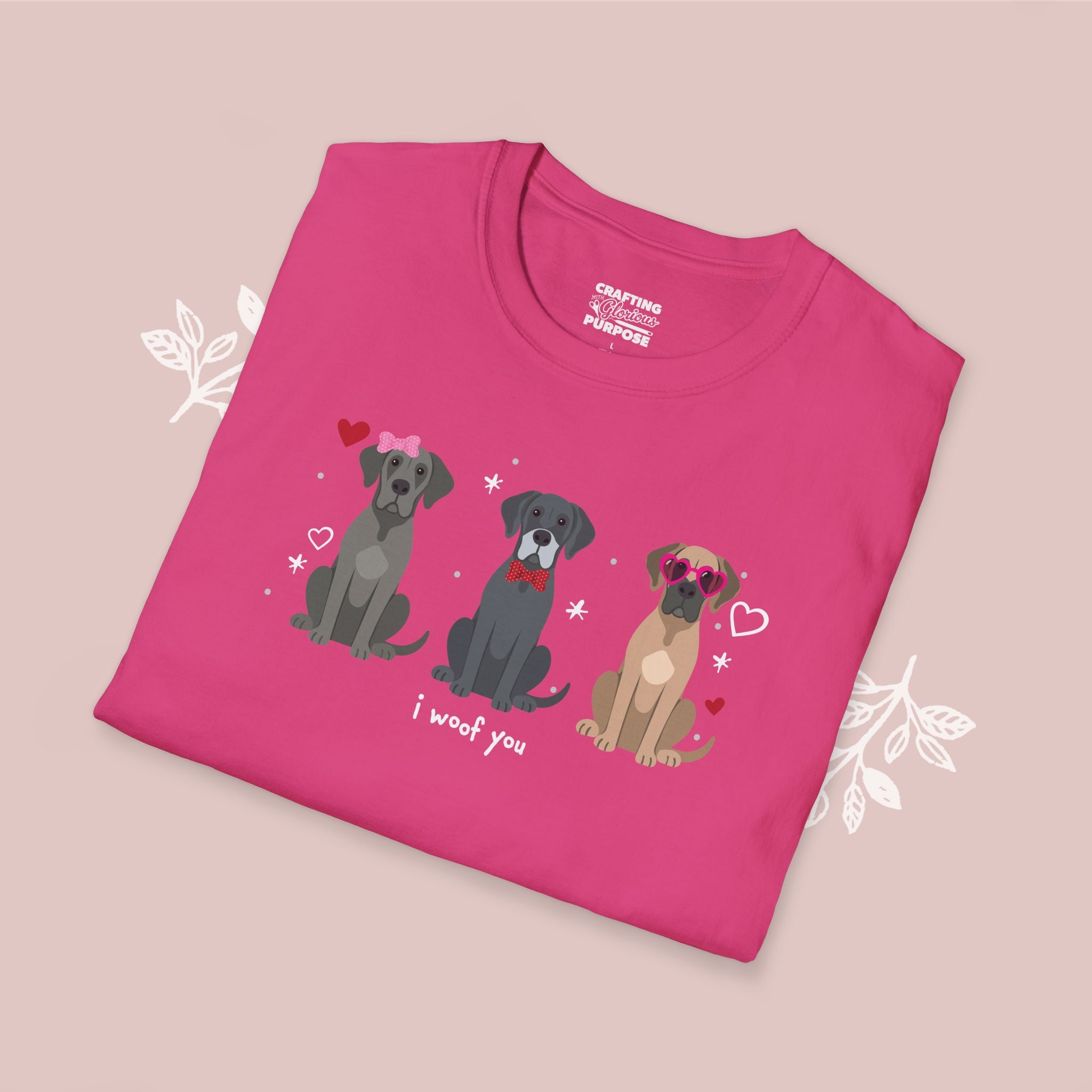 I Woof You Cute Great Dane Trio Dog Tee — Valentine's T-Shirt
