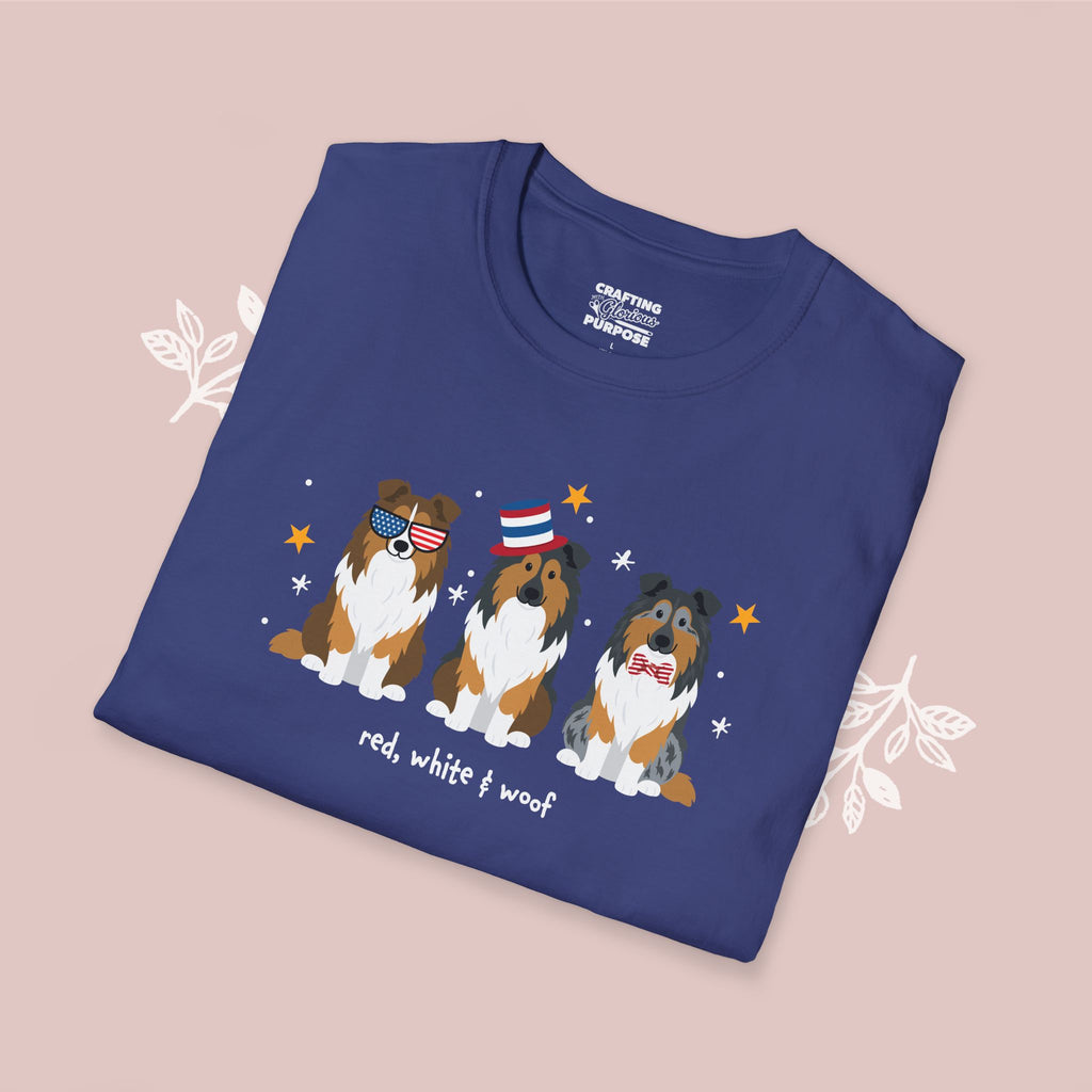 Collie Patriotic Dog Trio T-Shirt — 'Red, White & Woof' Cute America Graphic Tee
