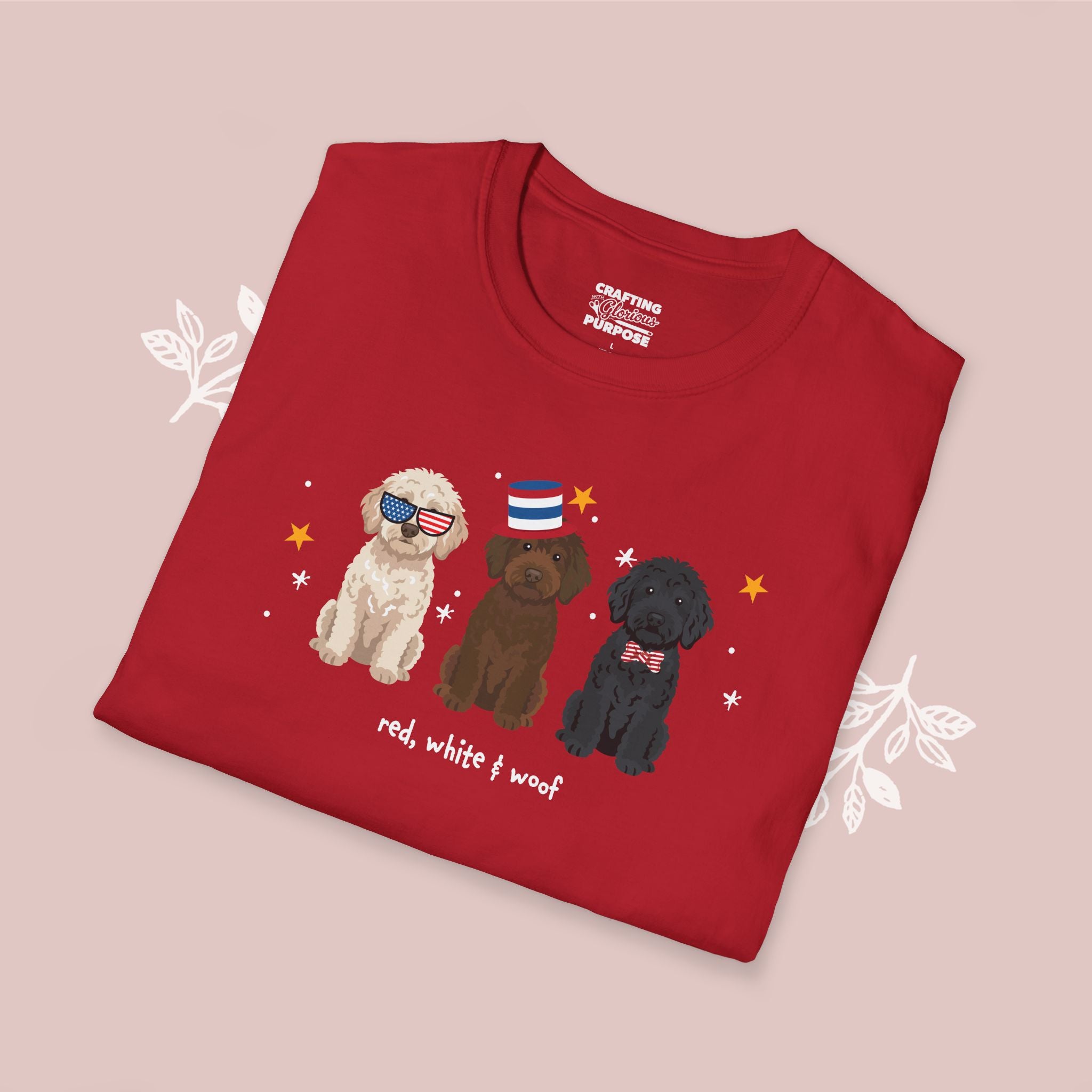 Labradoodle Patriotic Dog Trio T-Shirt — 'Red, White & Woof' Cute America Graphic Tee
