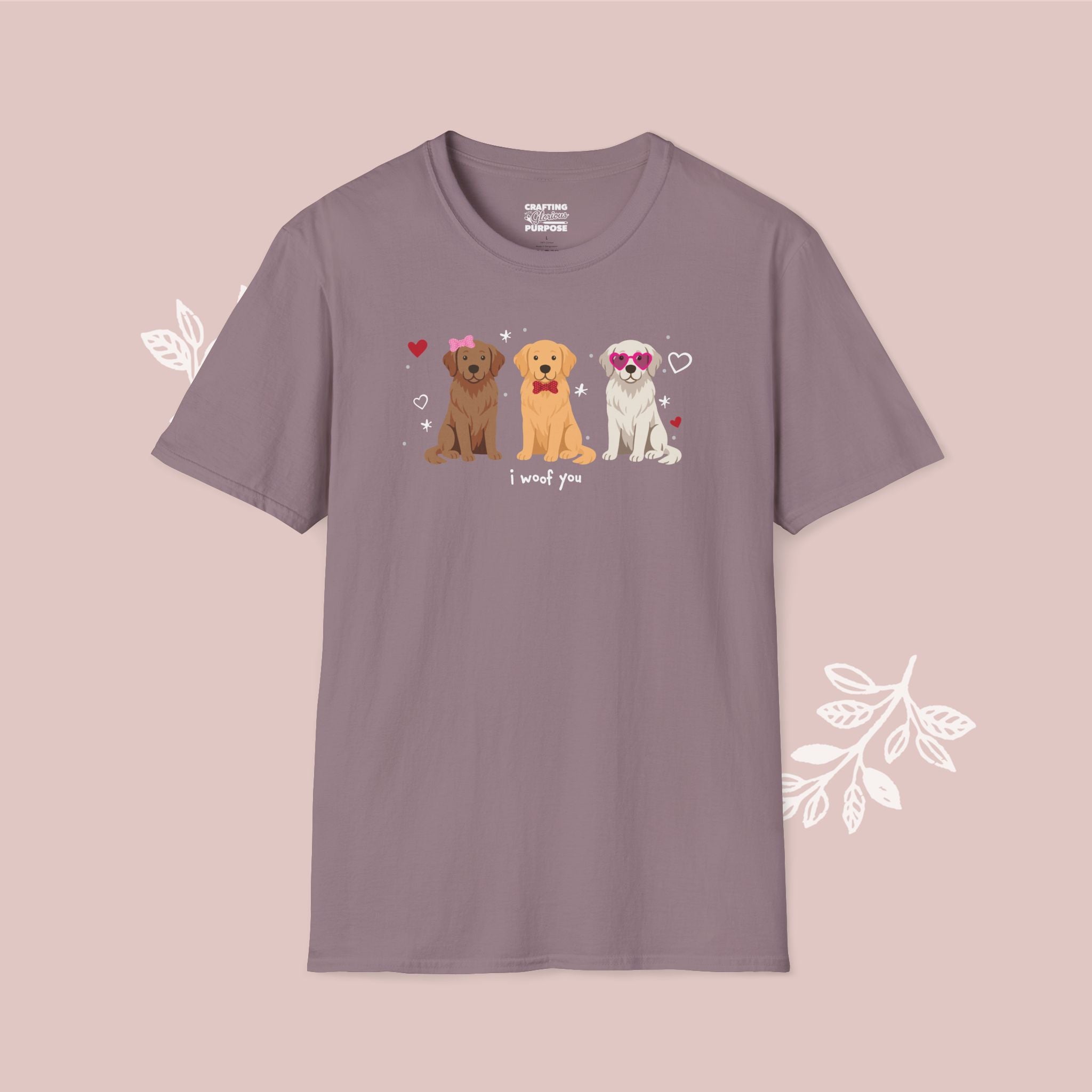 I Woof You Cute Golden Retriever Trio Dog Tee — Valentine's T-Shirt
