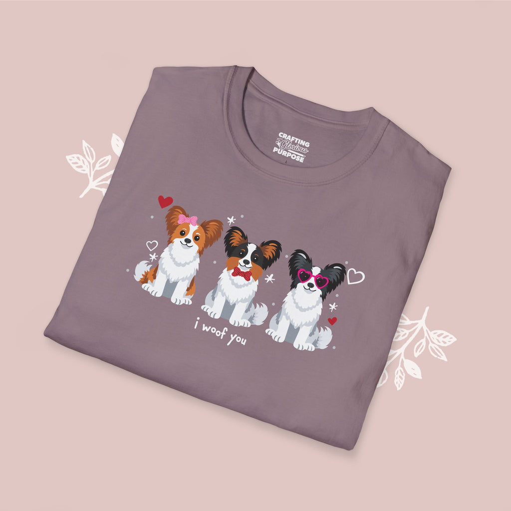I Woof You Cute Papillon Trio Dog Tee — Valentine's T-Shirt