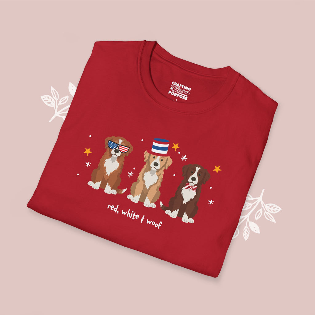 Nova Scotia Duck Tolling Retriever Patriotic Dog Trio T-Shirt — 'Red, White & Woof' Cute America Graphic Tee