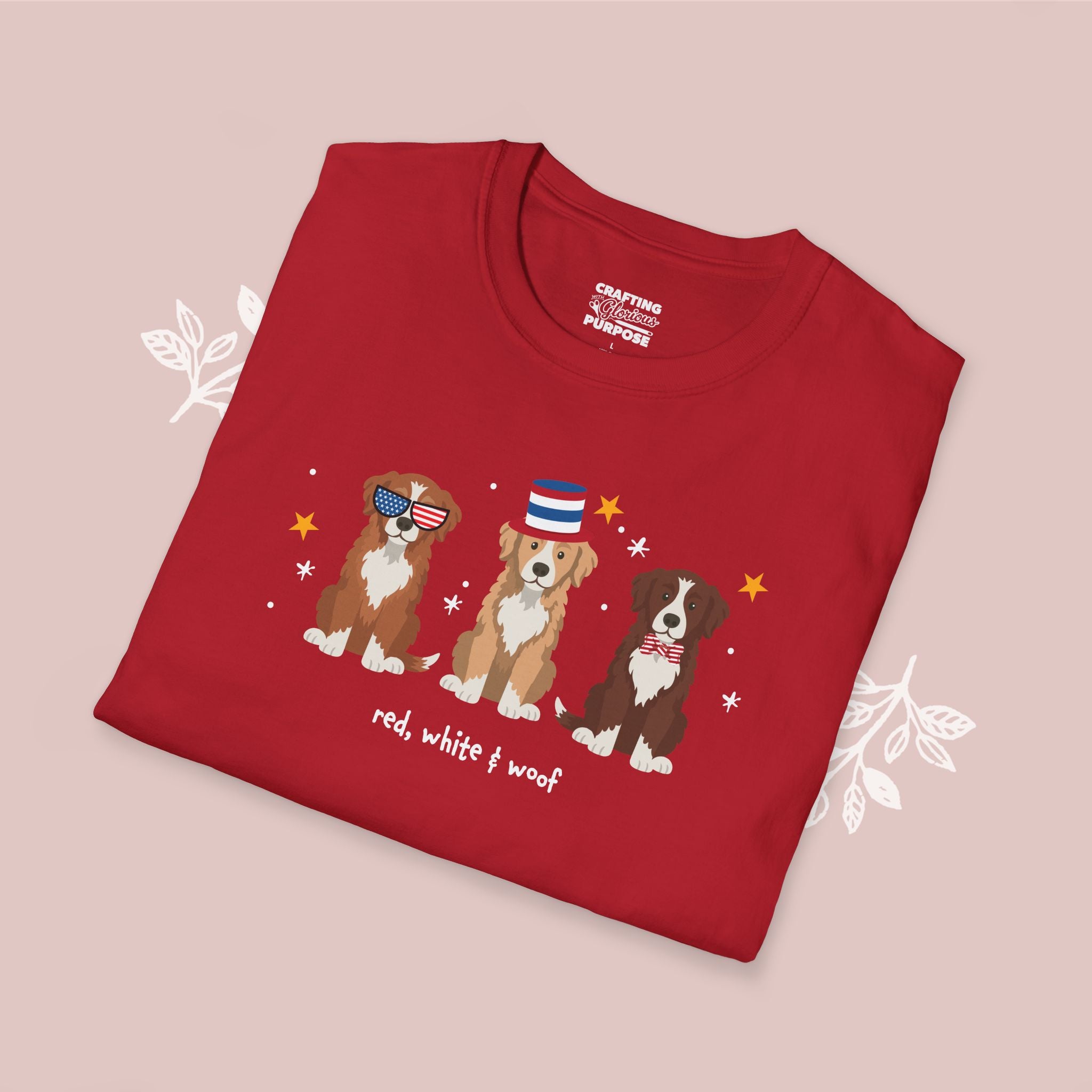 Nova Scotia Duck Tolling Retriever Patriotic Dog Trio T-Shirt — 'Red, White & Woof' Cute America Graphic Tee