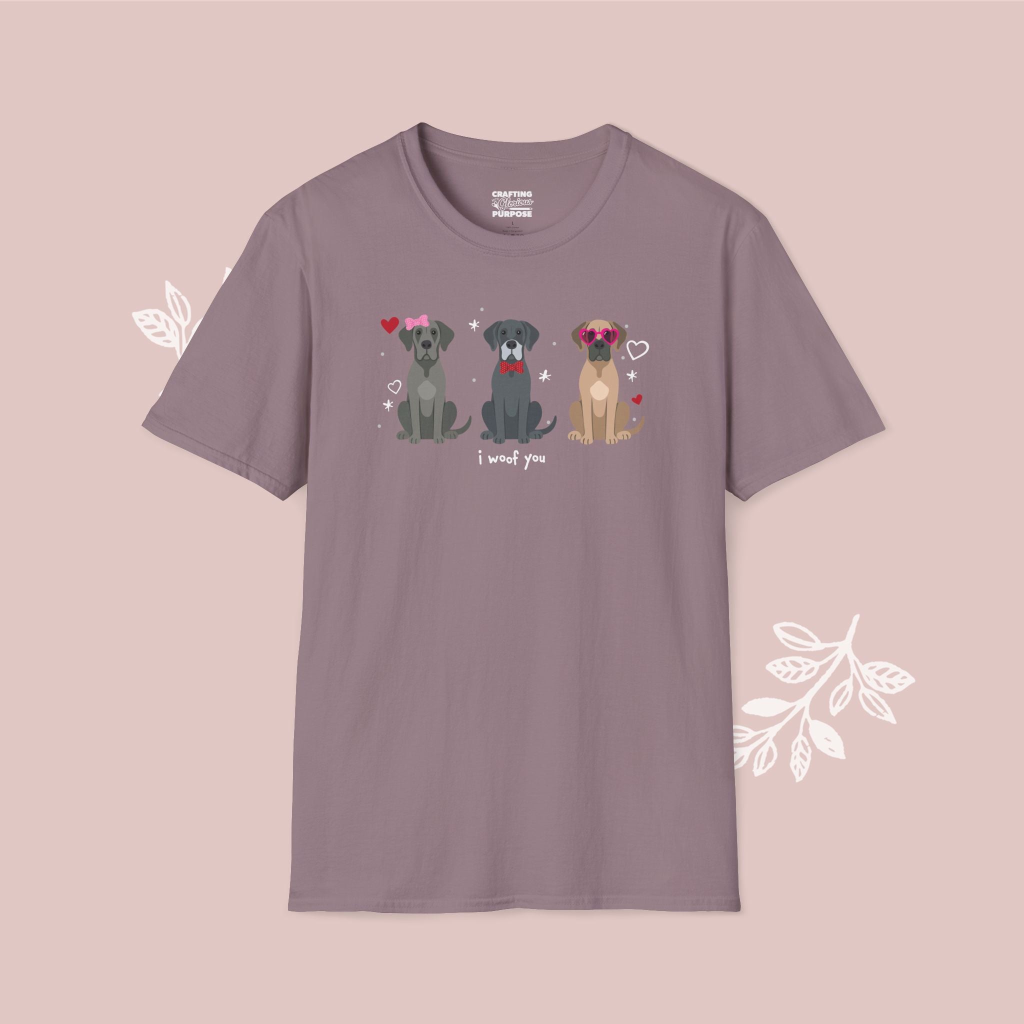 I Woof You Cute Great Dane Trio Dog Tee — Valentine's T-Shirt