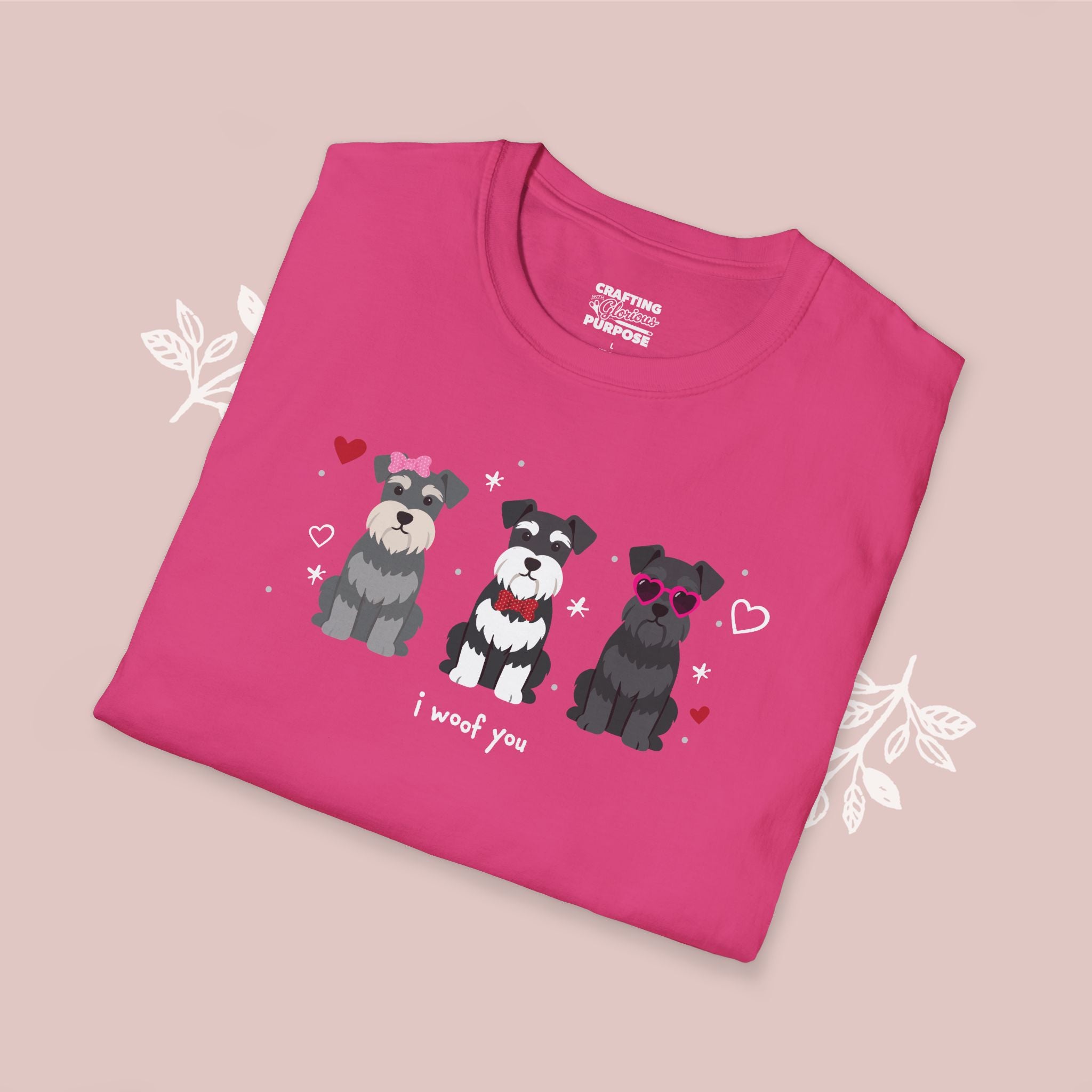I Woof You Cute Schnauzer Trio Dog Tee — Valentine's T-Shirt