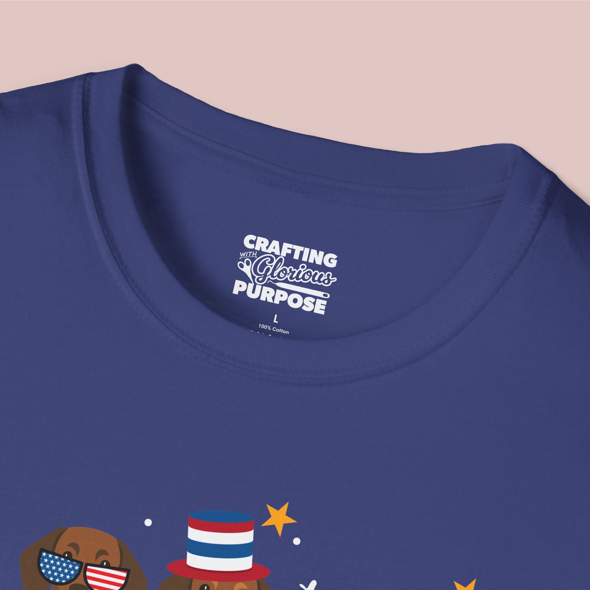 Dachshund Short Haired Patriotic Dog Trio T-Shirt — 'Red, White & Woof' Cute America Graphic Tee