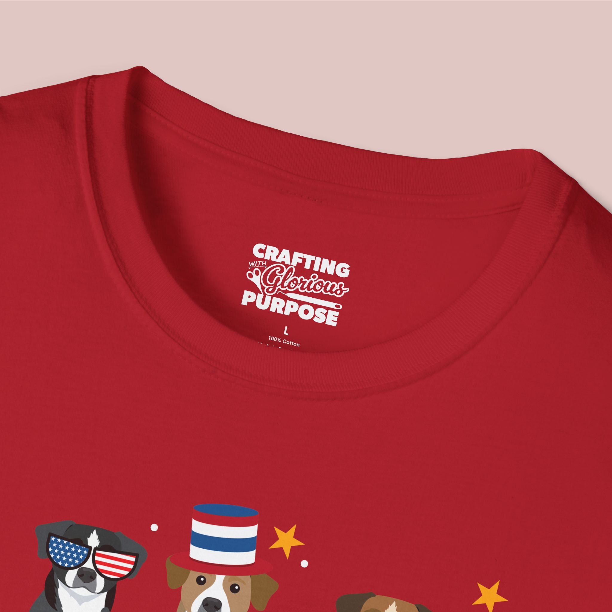 Mountain Cur Patriotic Dog Trio T-Shirt — 'Red, White & Woof' Cute America Graphic Tee