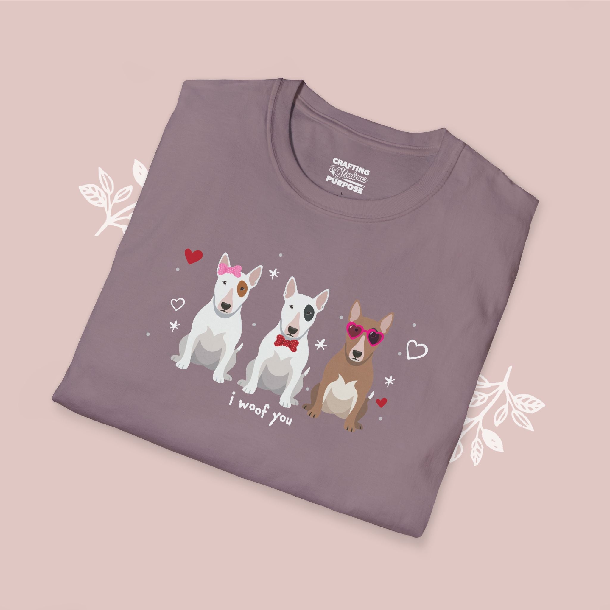 I Woof You Cute Bull Terrier Trio Dog Tee — Valentine's T-Shirt