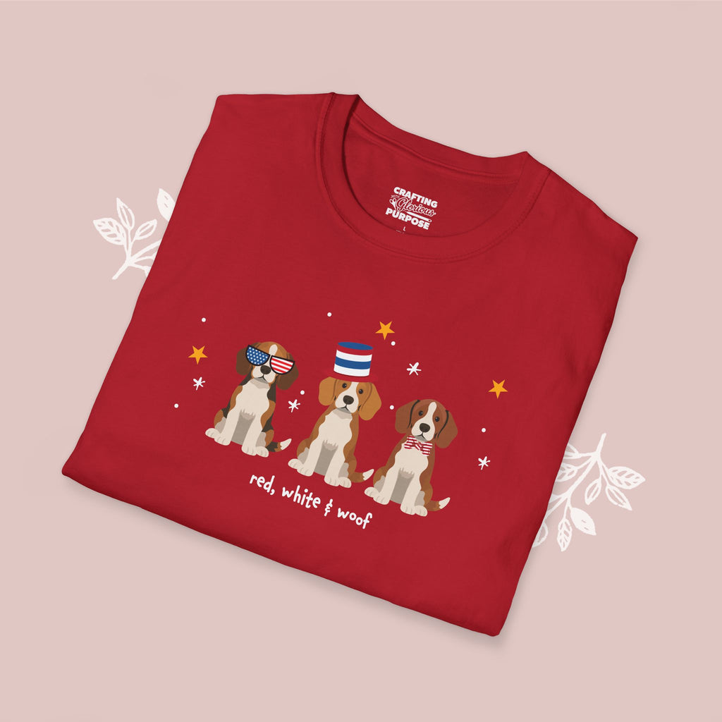 Beagle Patriotic Dog Trio T-Shirt — 'Red, White & Woof' Cute America Graphic Tee